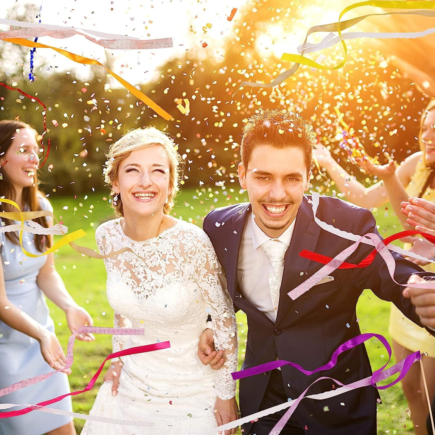 50 Pieces Ribbon Wands Wedding Streamers with Bells, Lace Fairy Stick Wand Party Ribbon Streamers Chromatic Silk Streamers for Party, Birthday and Holiday