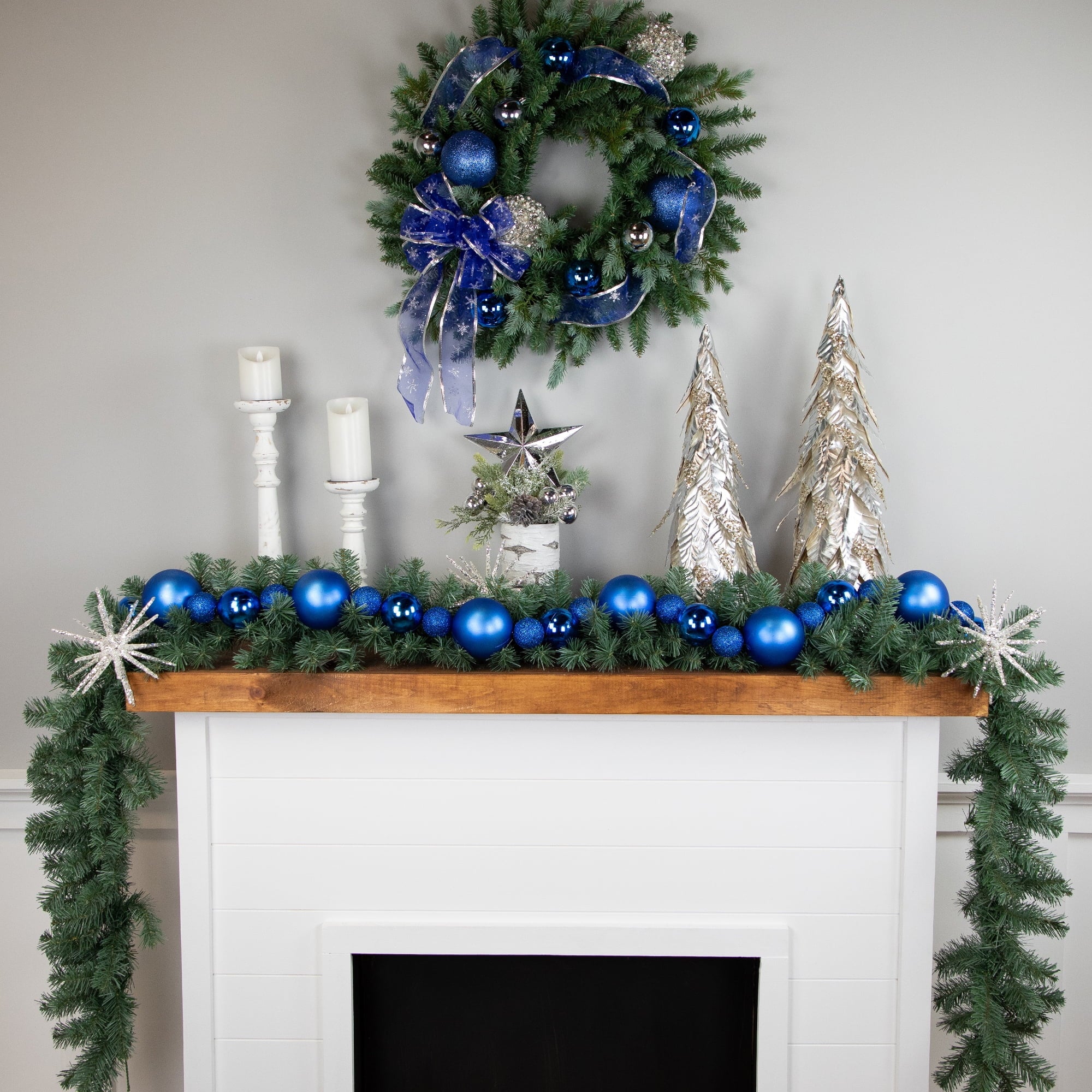 Northlight 3-Finish Shatterproof Ball Christmas Garland - 6'  x 4" - Blue  - Unlit