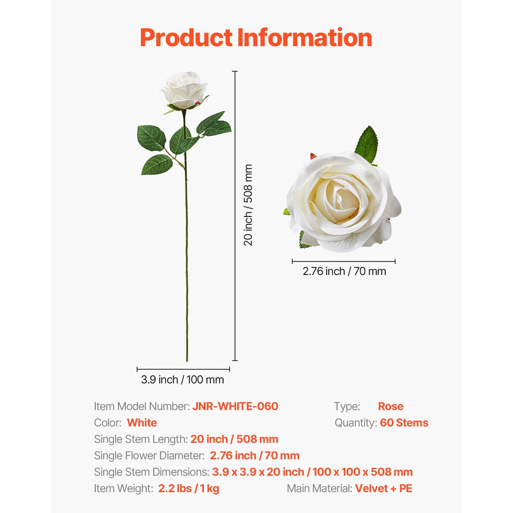 KFFKFF Synthetic Blooms, Set of 60 Lifelike White Foam Imitation Roses, White Counterfeit Bridal Shower with Stalks for Custom Wedding Bouquets, Household Centerpiece Designs