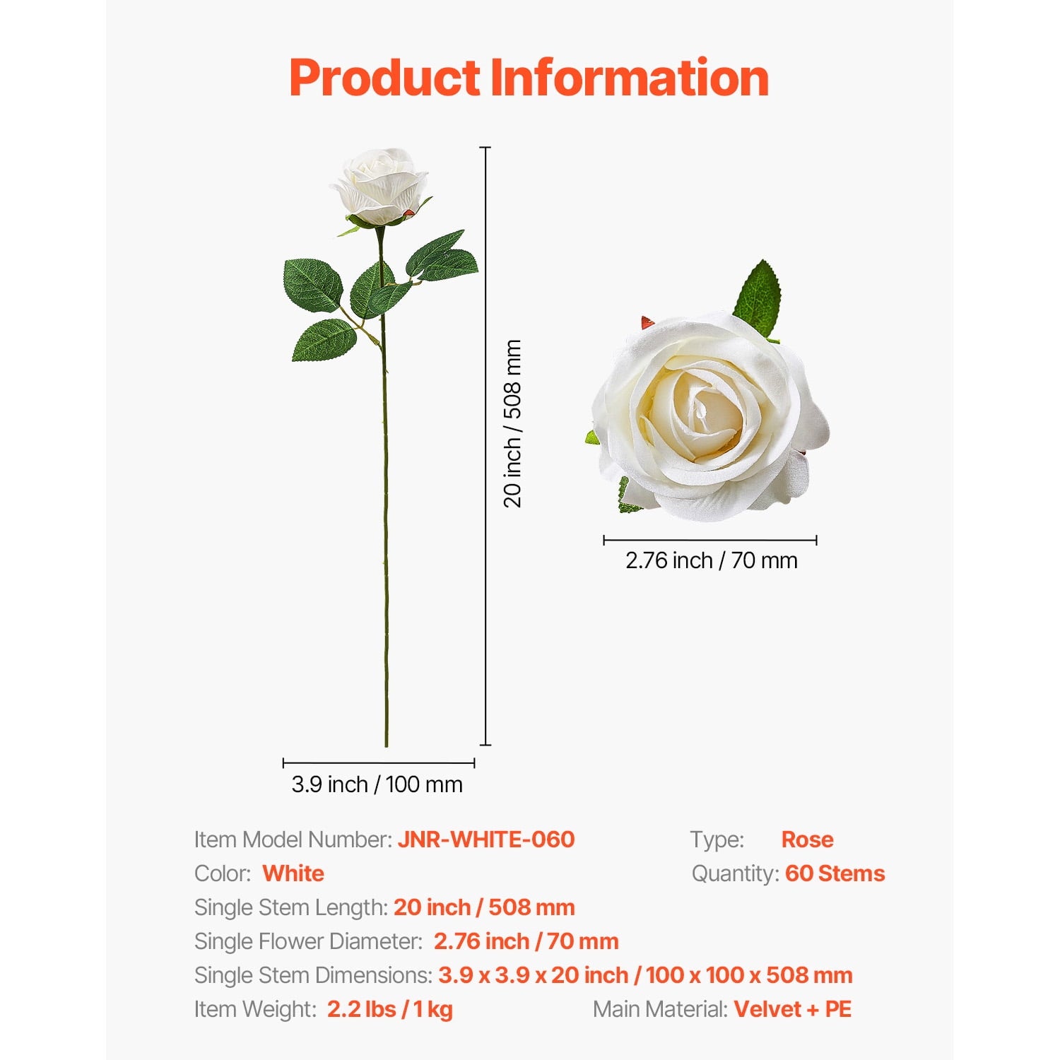 KFFKFF Synthetic Blooms, Set of 60 Lifelike White Foam Imitation Roses, White Counterfeit Bridal Shower with Stalks for Custom Wedding Bouquets, Household Centerpiece Designs