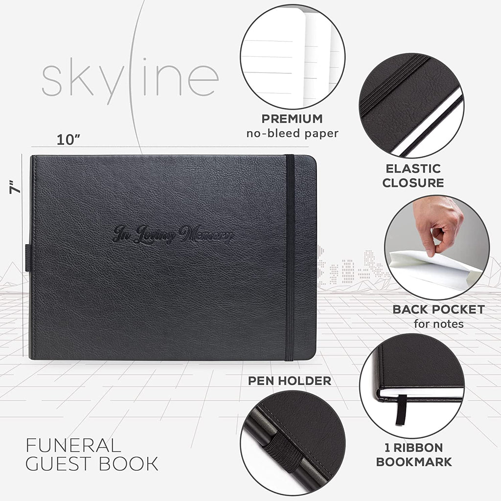 Skyline Funeral Guest Book, 10''x7'', Black