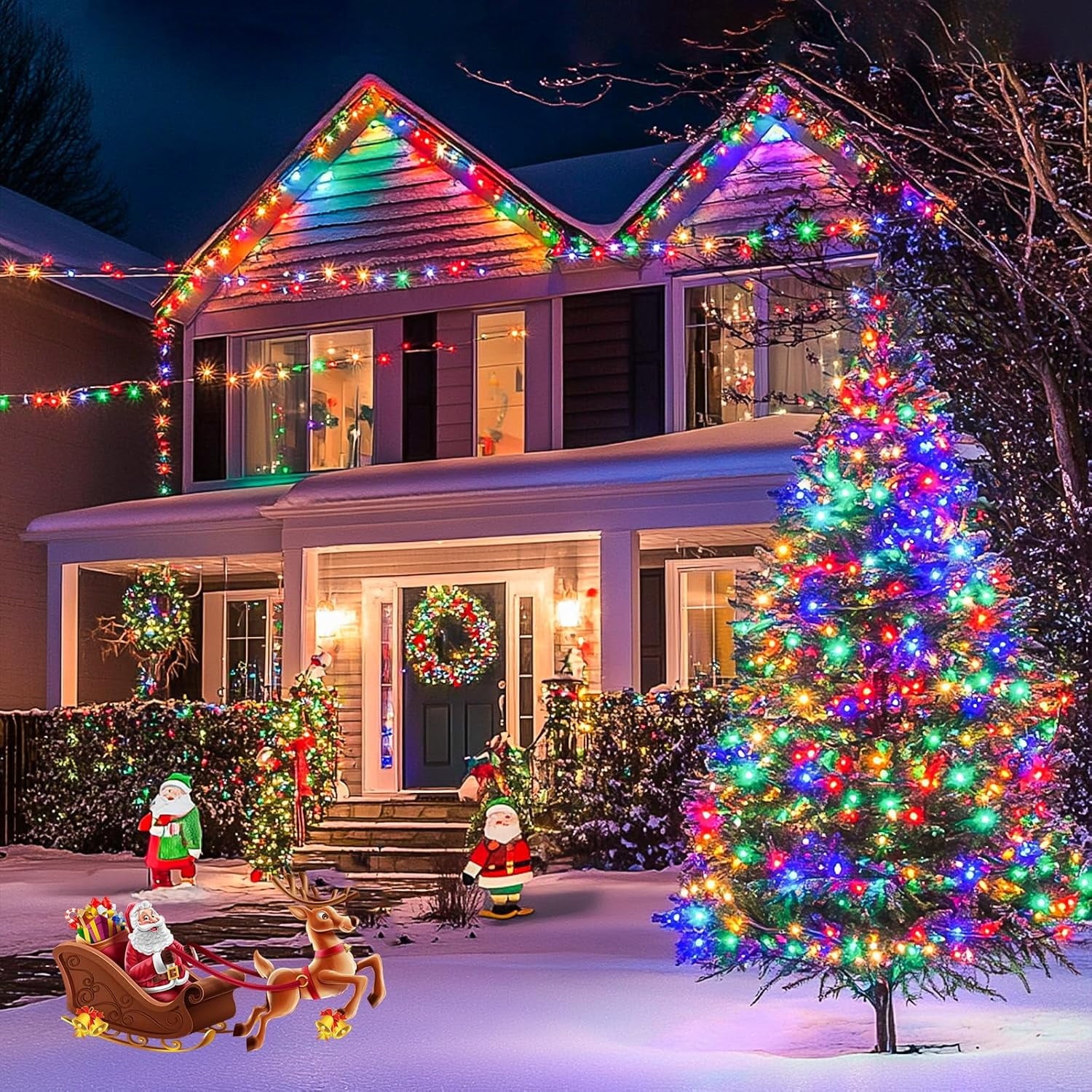 JMEXSUSS 168FT 600 LED Christmas Decor Lights 8 Modes Multicolor Christmas Lights Outdoor Waterproof Christmas Tree Lights Indoor Plug in Party Holiday Christmas Decorations
