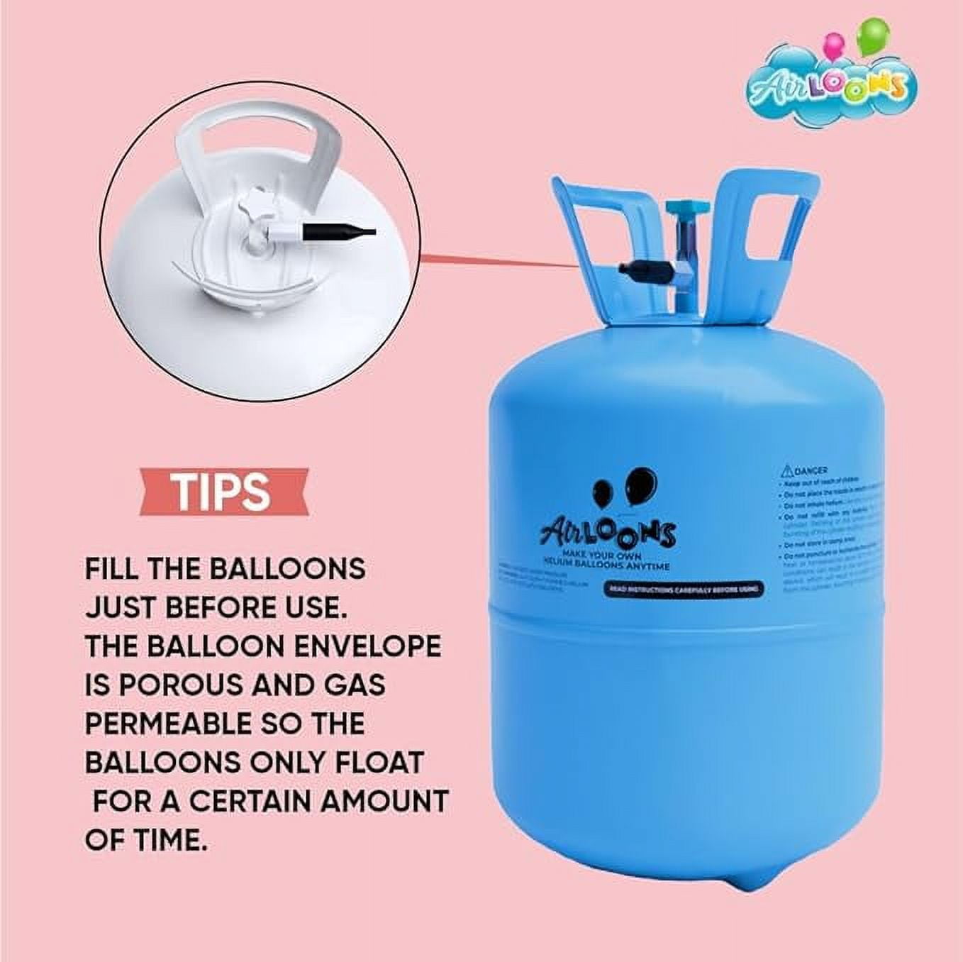 Airloons Portable Disposable 9.5inch Helium Tank Balloon Kit with 30 Multicolor 9-inch Latex Balloons