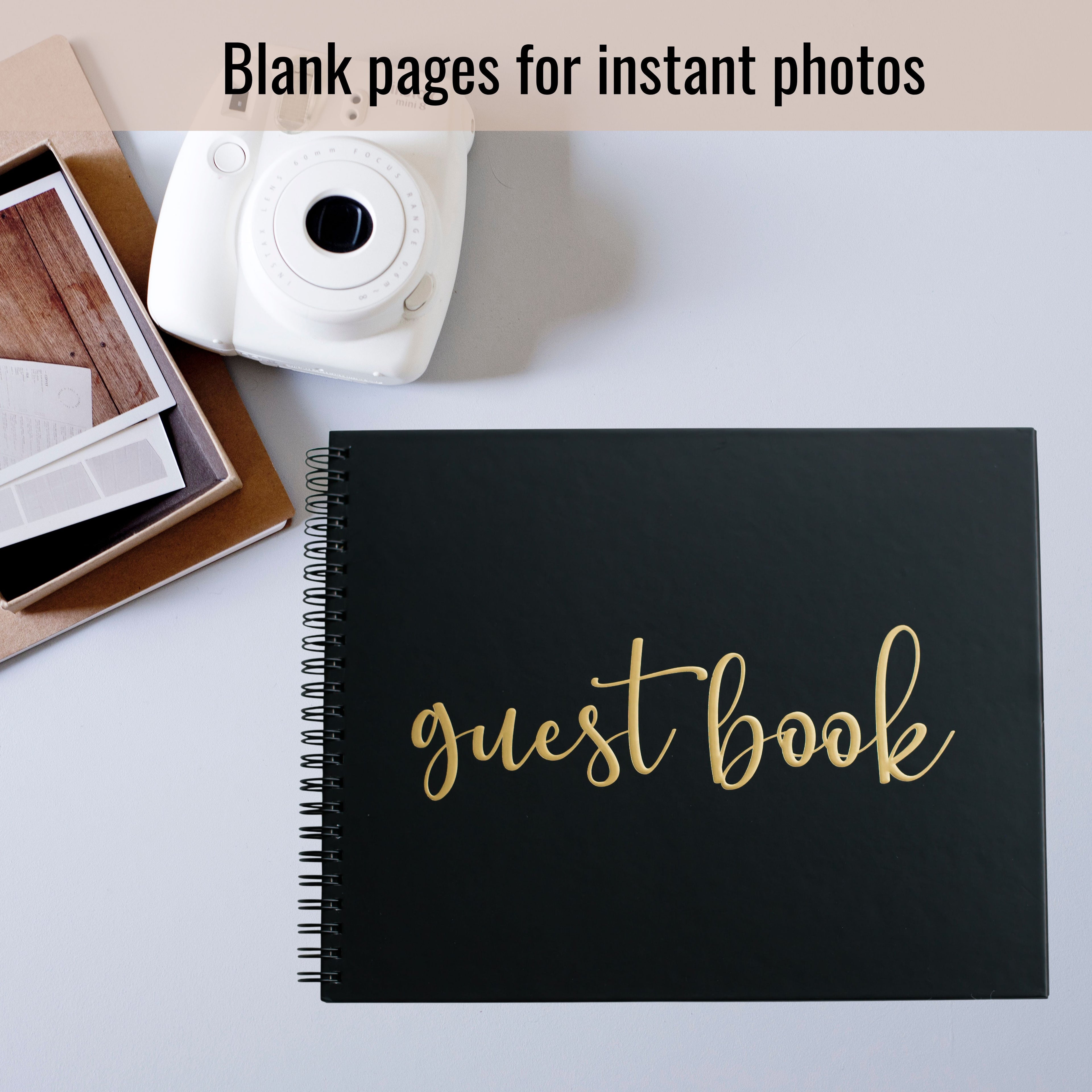 Graduation Guest Book for Polaroid Pictures, Black Spiral Hardcover with Blank Pages for Funerals, Weddings, Parties
