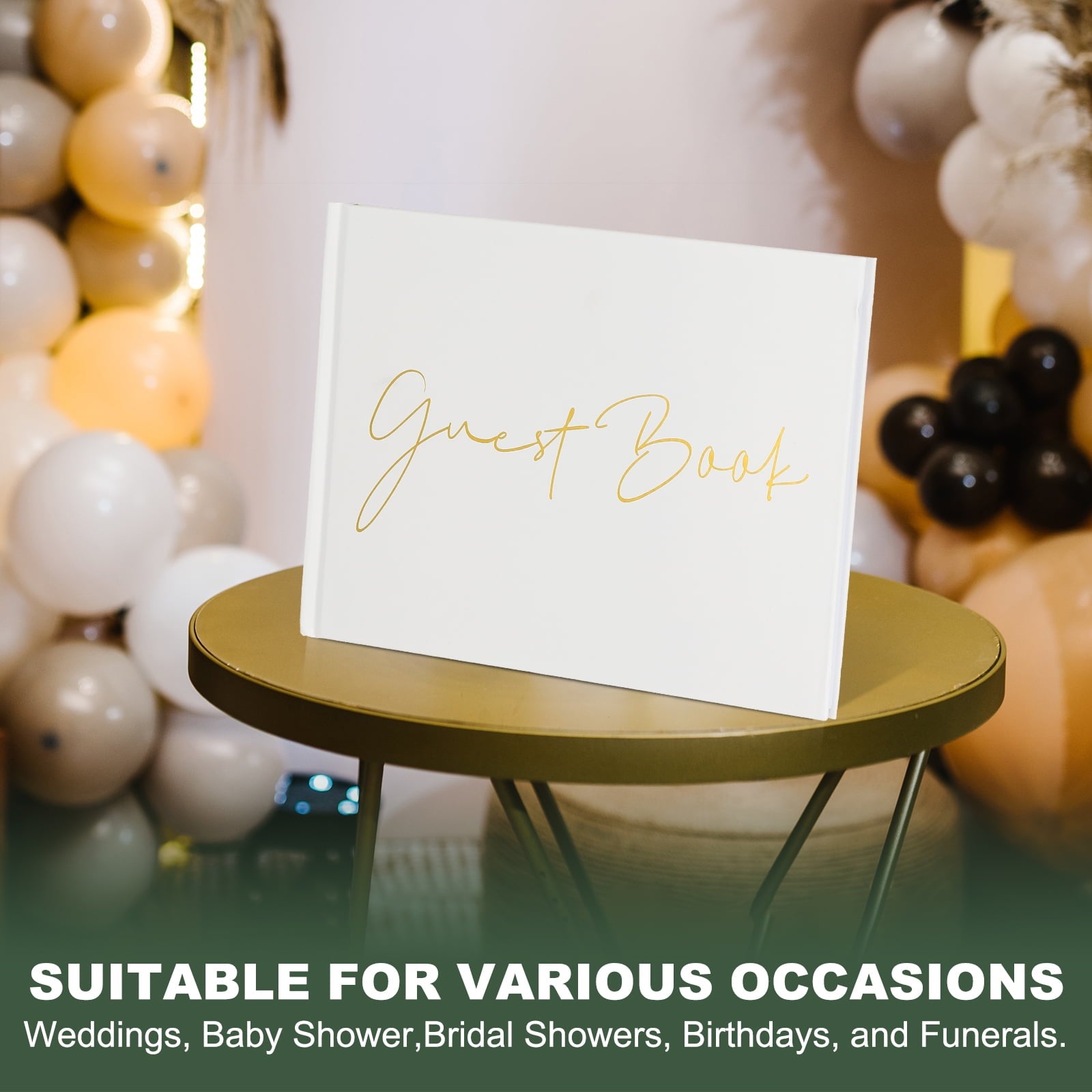 Guest Book, Wedding Guest Sign Book Reception Signature Book Party Decorations Supplies for Birthday Bridal Shower, White Words