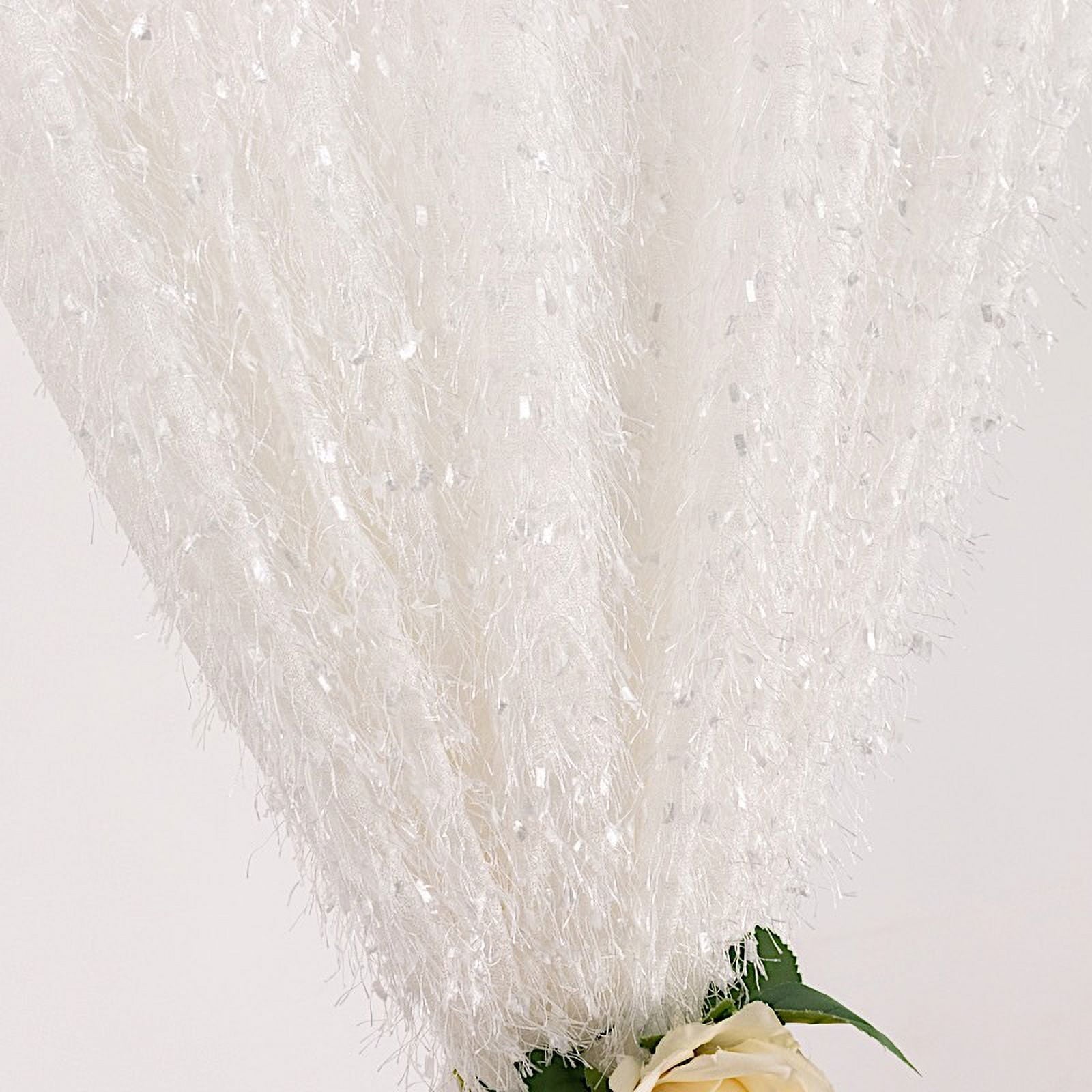 BalsaCircle 8x8 feet White Shaggy Fringe Polyester Backdrop Curtain Panel Party Events Home Decorations Supplies