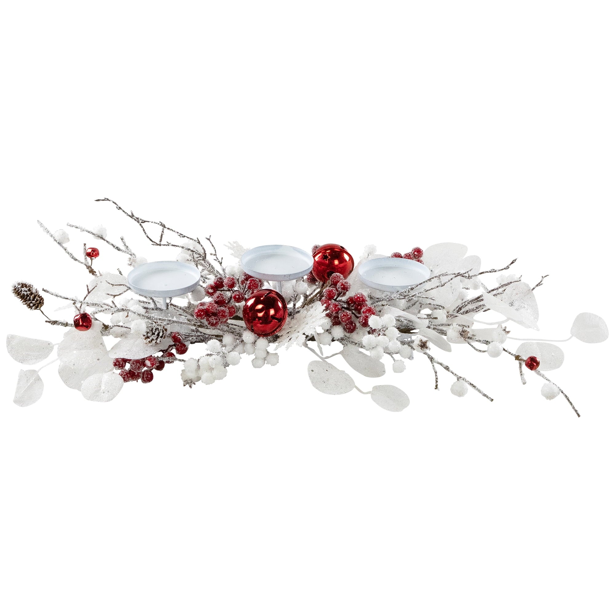 Northlight Berries and Snowflakes Christmas Pillar Candle Holder - 24" - Red and White