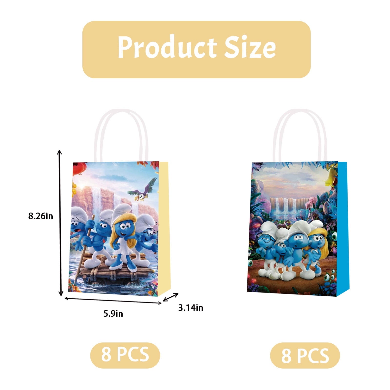 16 Pcs For Smurfs Theme Party Favor Bags – 2 Styles Candy Gift Bags with Handles for Birthday Party Decorations and Celebrations