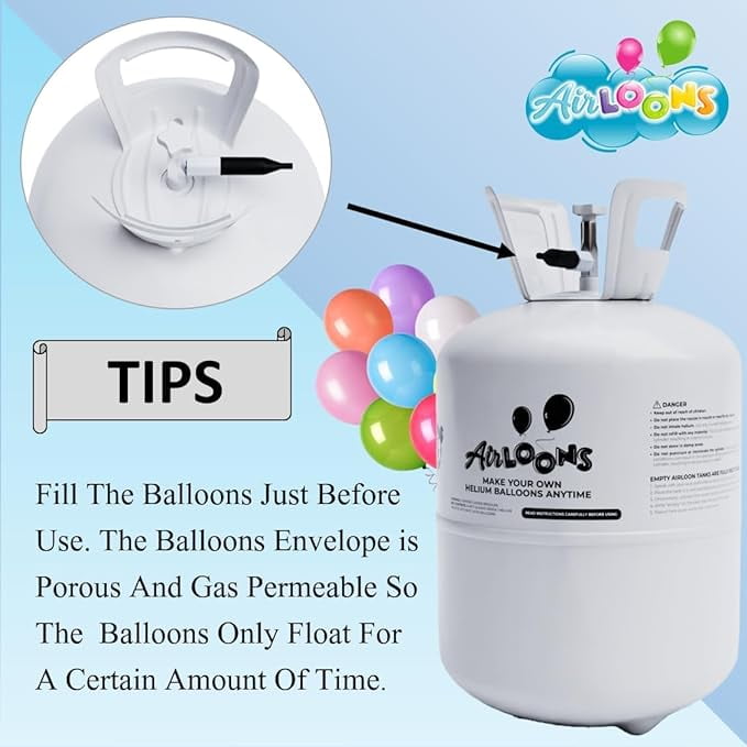 Airloons Pack of 2 Purified Helium Tank - Inflate up to 100 Latex Balloons | 14 cu. ft. Cylinder for Longer Float Time | Balloon Pump Kit for Birthday Decorations, Valentine's Day Home Decorations