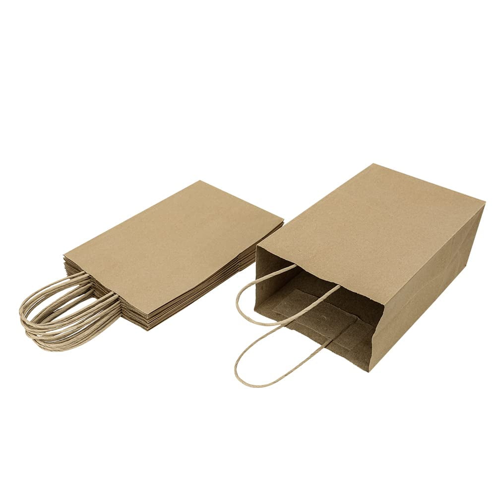 100pcs 5.25x3.25x8.25 Inch Small Plain Natural Paper Gift Bags with Handles Bulk, Kraft Bags for Birthday Party Favors Grocery Retail Shopping Business Goody Craft Bags Cub (Brown 100 Count)
