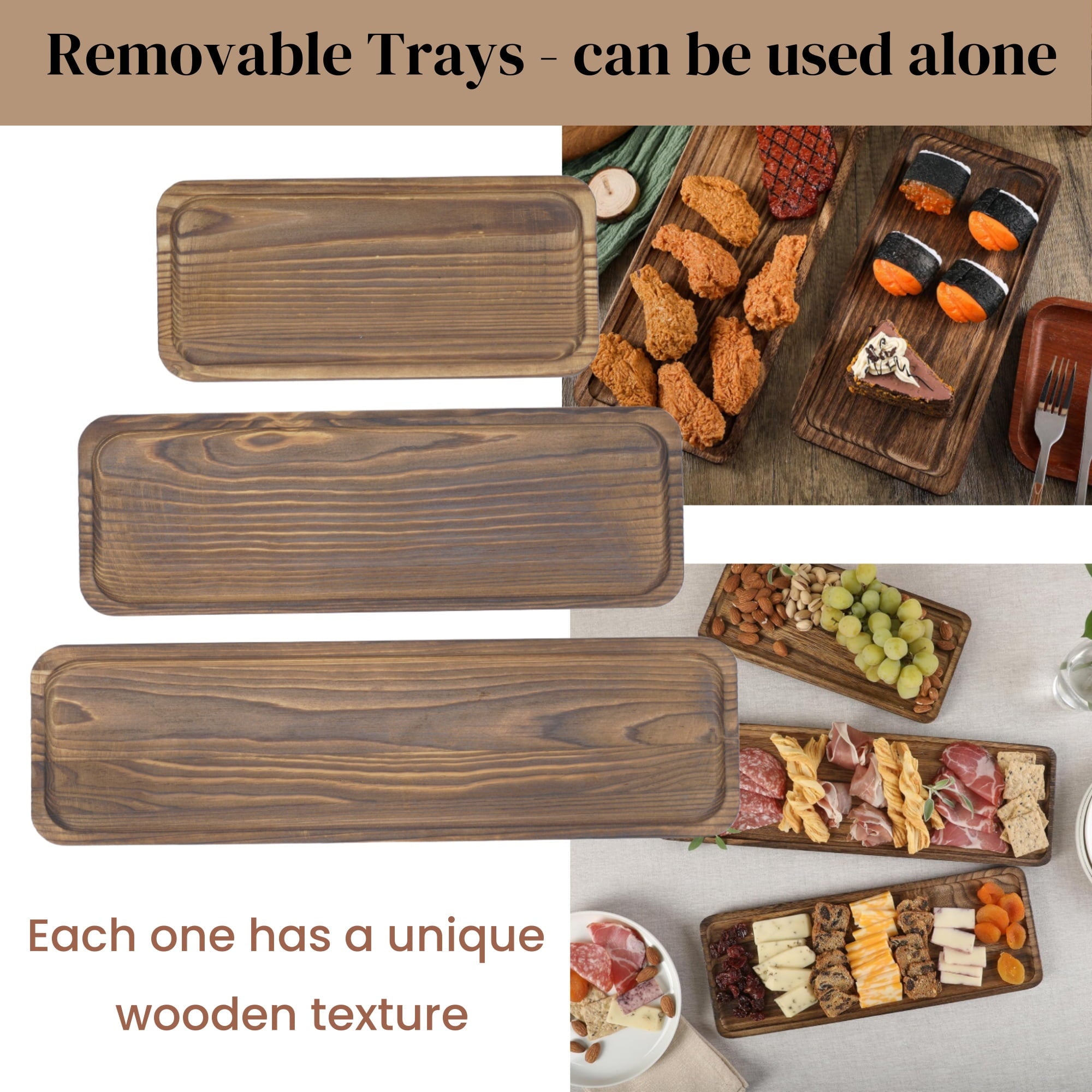 Gomok 3 Tier Serving Tray Wooden Cupcake Stand Rustic Foldable Dessert Table Display Set with Removable Trays