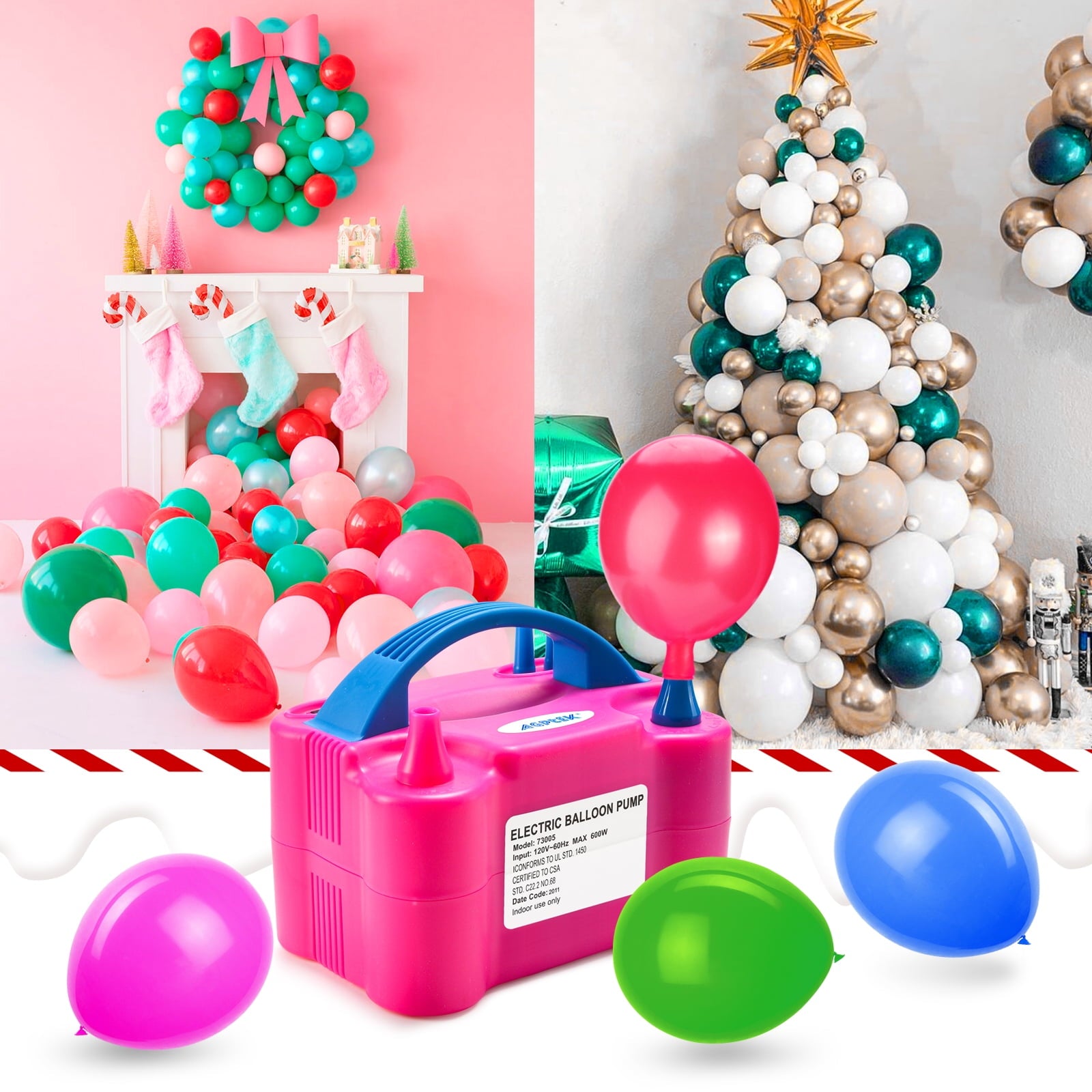 AGPTEK 110V 600W Electric Air Balloon Pump Dual Nozzle Inflator/Blower for Party Decoration