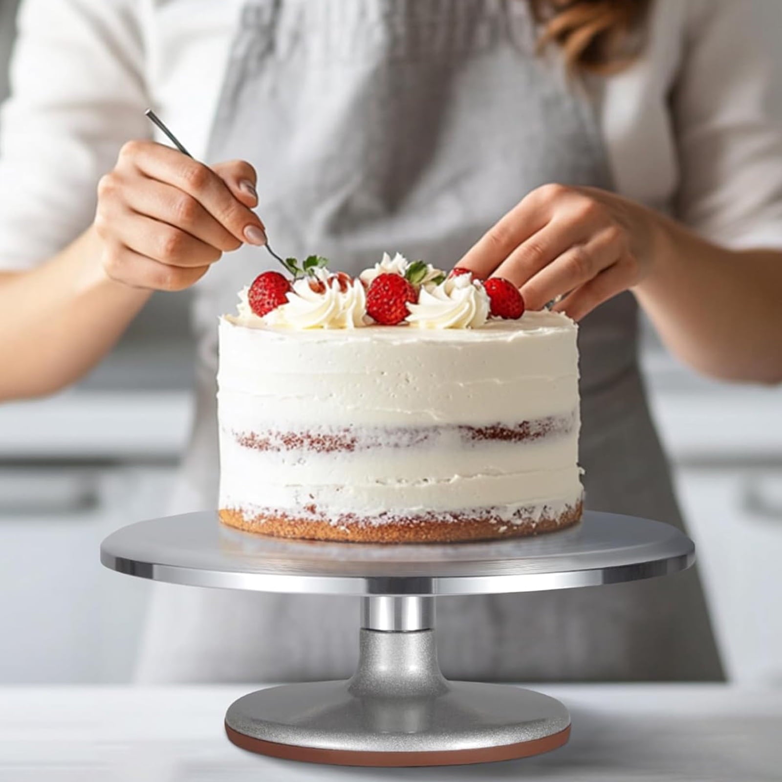 Cake Turntable Set, 12'' Aluminium Alloy Cake Stand, Cake Decorating Turntable with 3 Comb Smoother Offset Spatula Cake Serve for Cake, Cupcake, Desserts