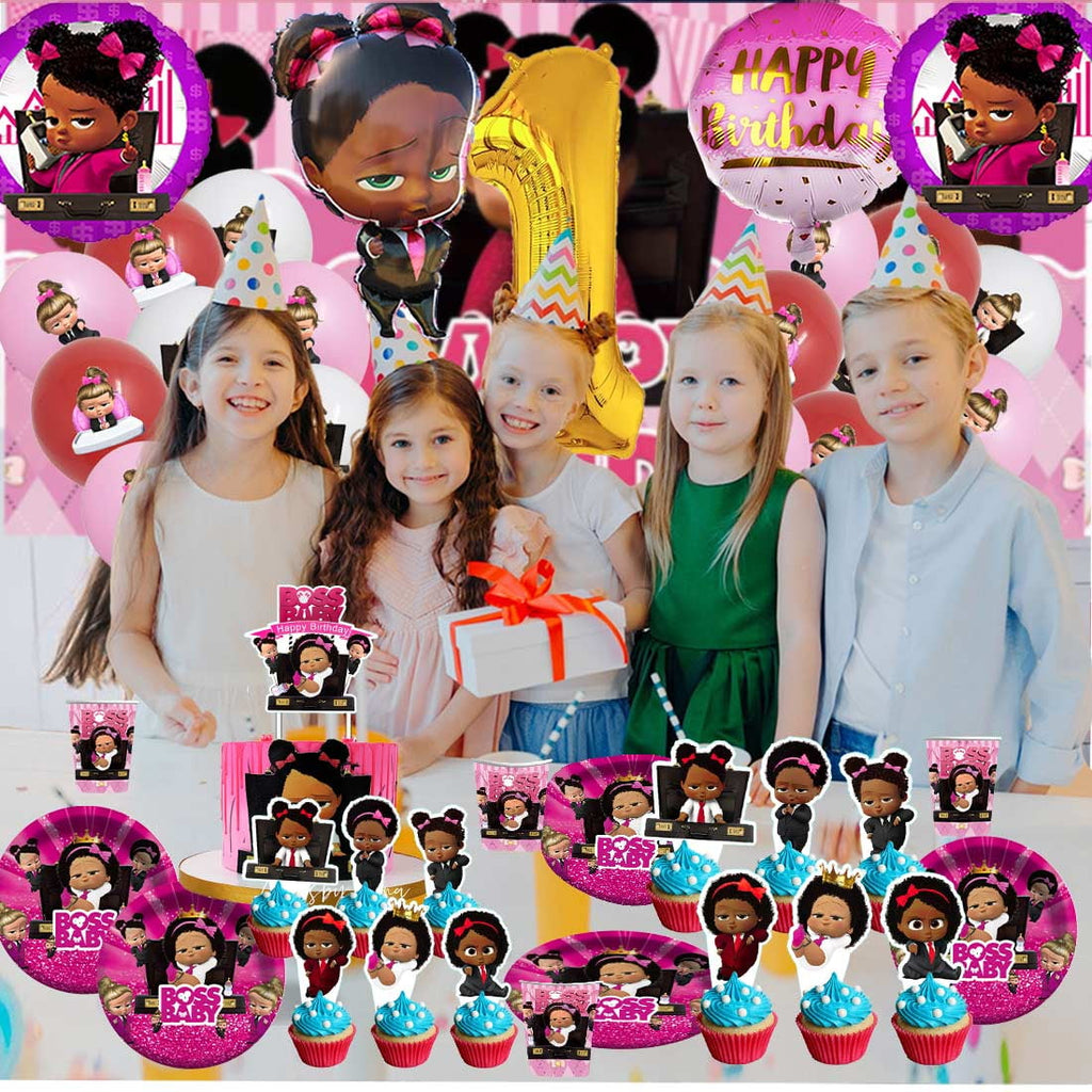 Boss Baby Africa Girl Party Supplies Decor Tableware Backdrop Banner Cake Topper Balloons Birthday Decorations
