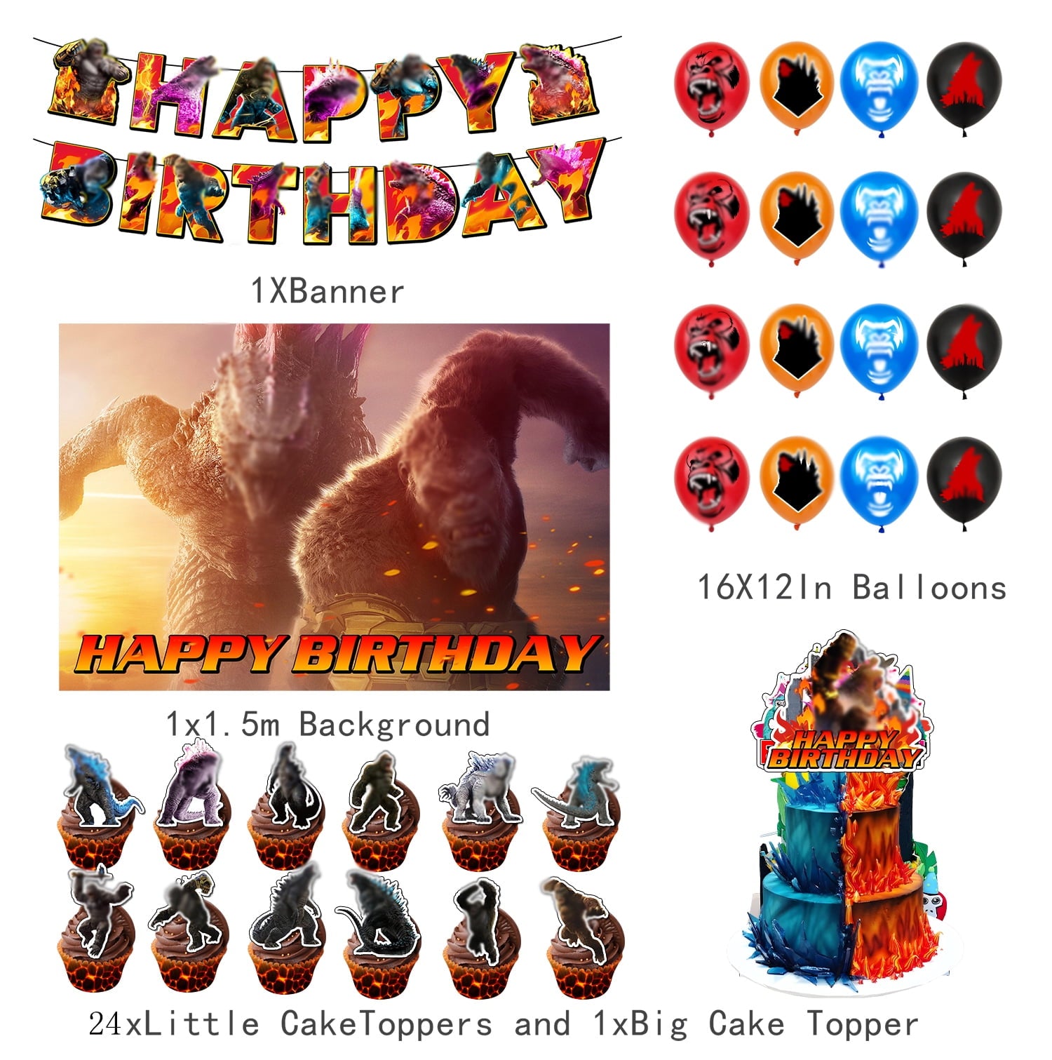 Birthday Party Decorations Supplies for Girls Boys,Monster Theme Set Include Backdrop,Banner,Cupcake Toppers,Balloons,Cake Topper