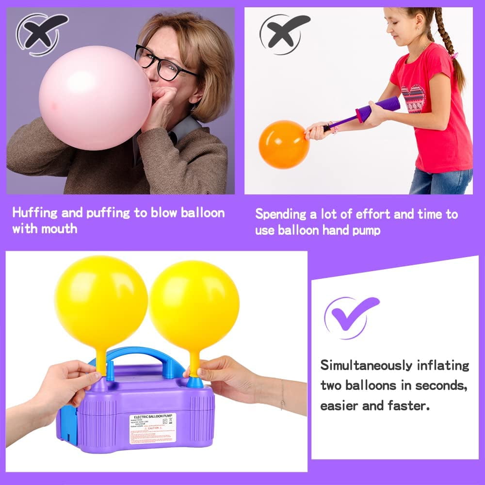Balloon Pump Electric Dual Nozzle Air Inflator Blower Machine with 10 Pack Balloon Arch Making Kit for Party Event Decoration