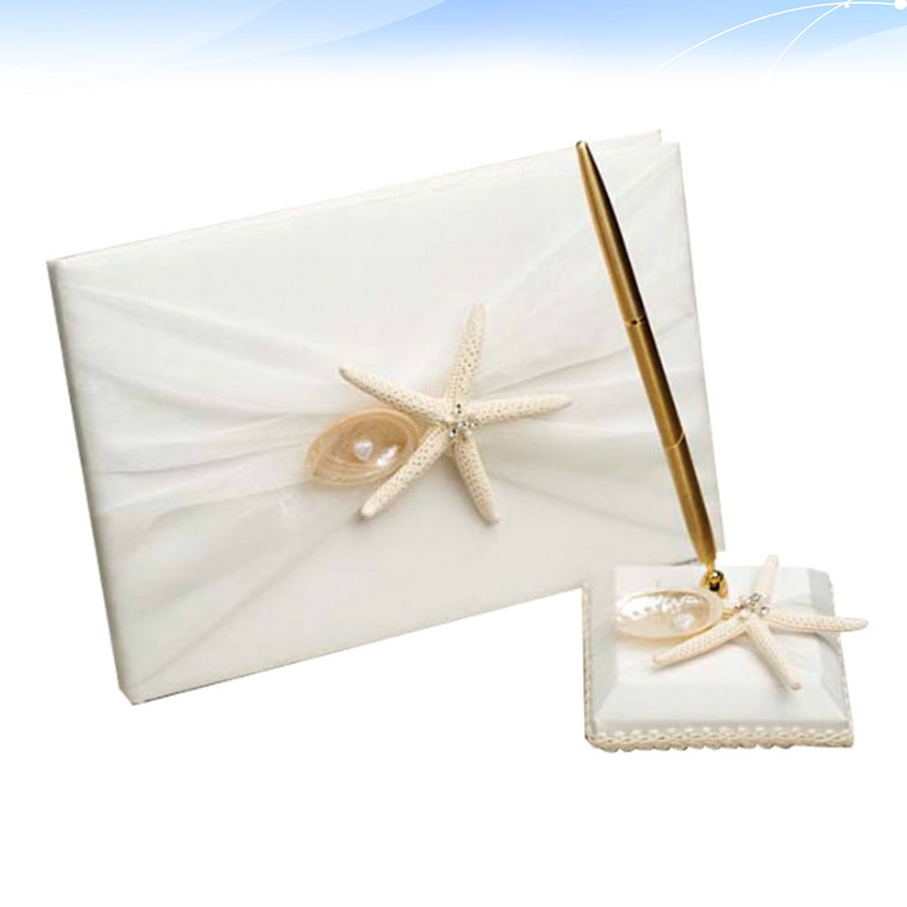 Yongwei Guest Book Beach Style Guest Sign In Book DIY Message Book Attendance Book for Engagement Wedding Ceremony with Pen and Pen Holder