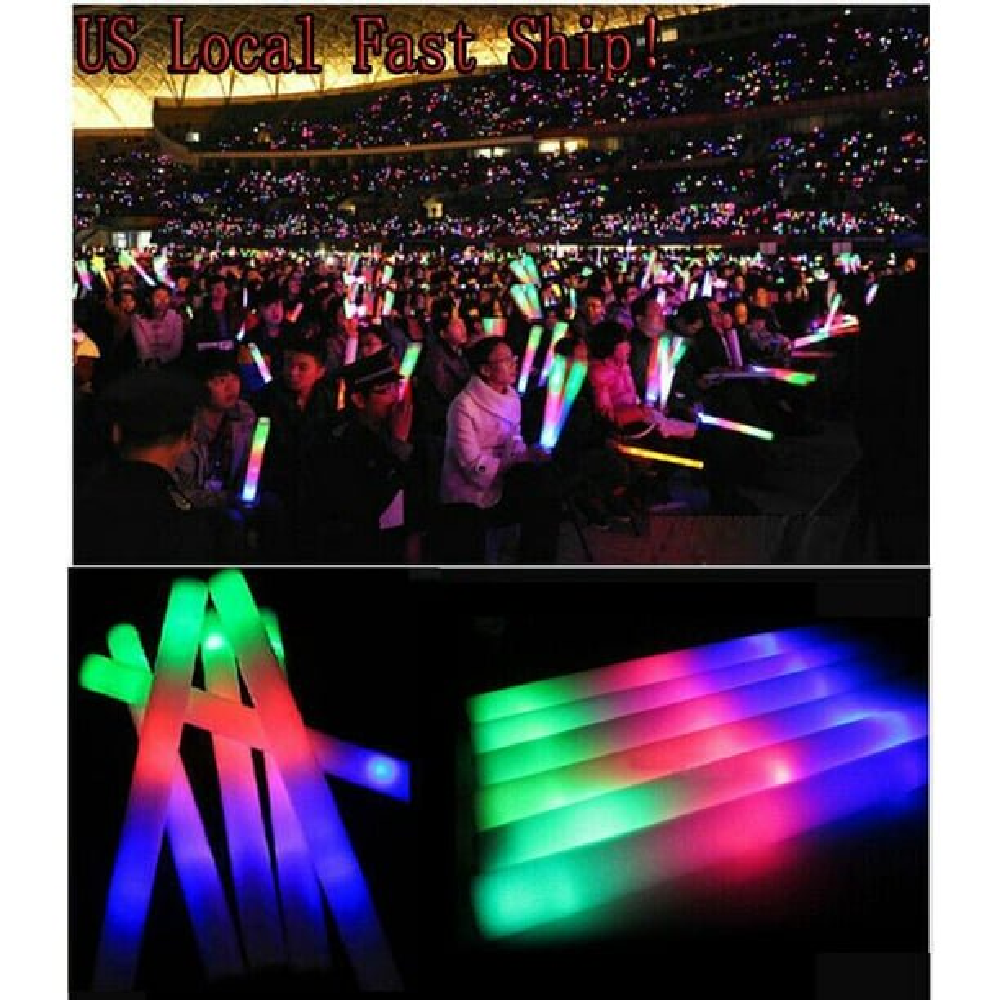 (2 pack) LED Light up 16 inch Multicolor Glow Foam Stick Cheer Tube Soft Batons - Pack of 100 by Partyglowz