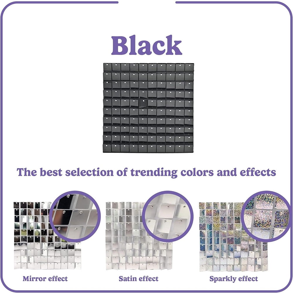 Black Shimmer Wall Backdrop 24PCS Sequin Panels for Wedding, Birthday, Graduation, Party Decorations