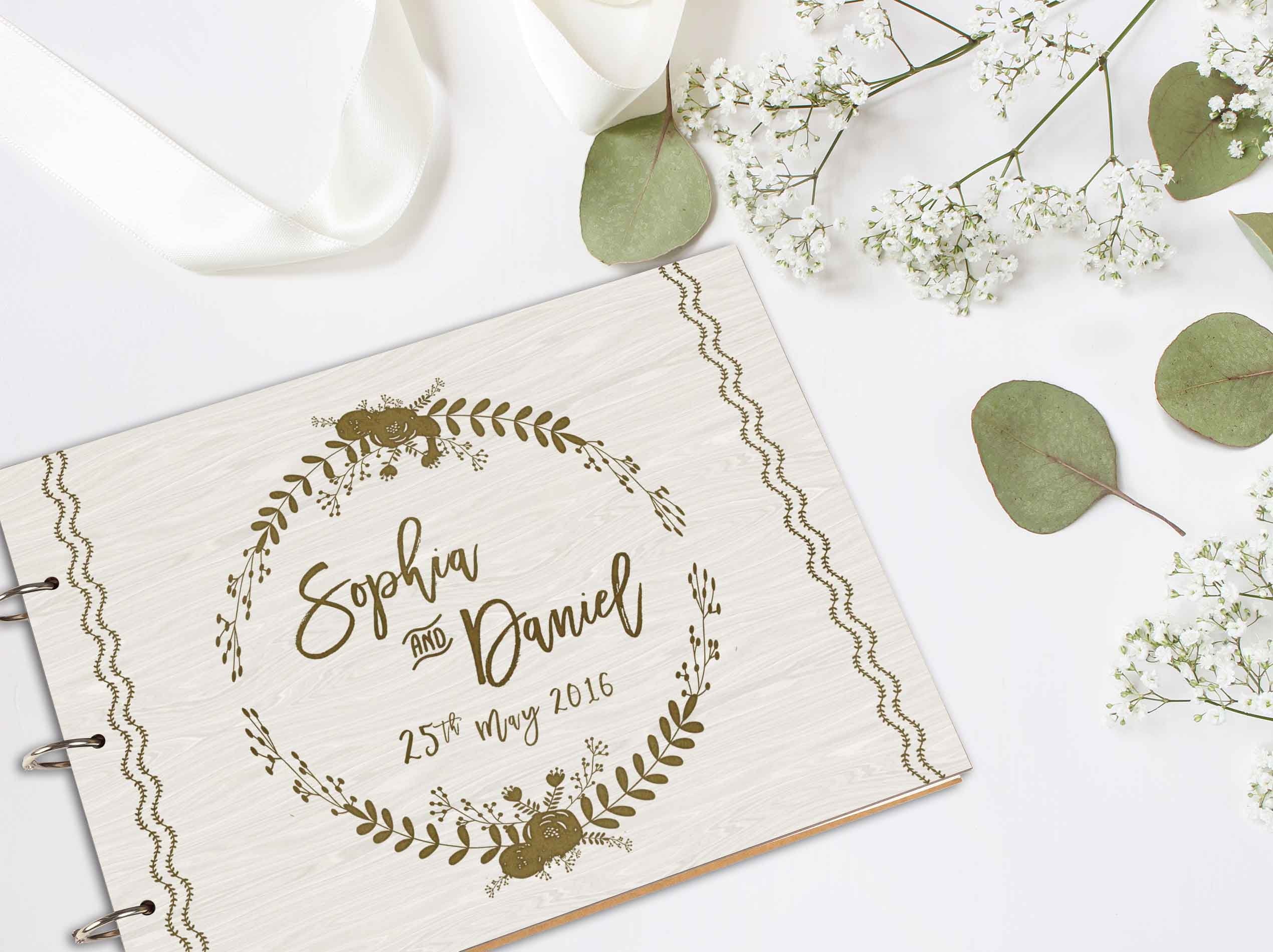 Darling Souvenir Personalized Engraved Laser Cut Wedding Guest Book Wooden Cover Sign-in Book Registry Guestbook Scrapbook-TZ