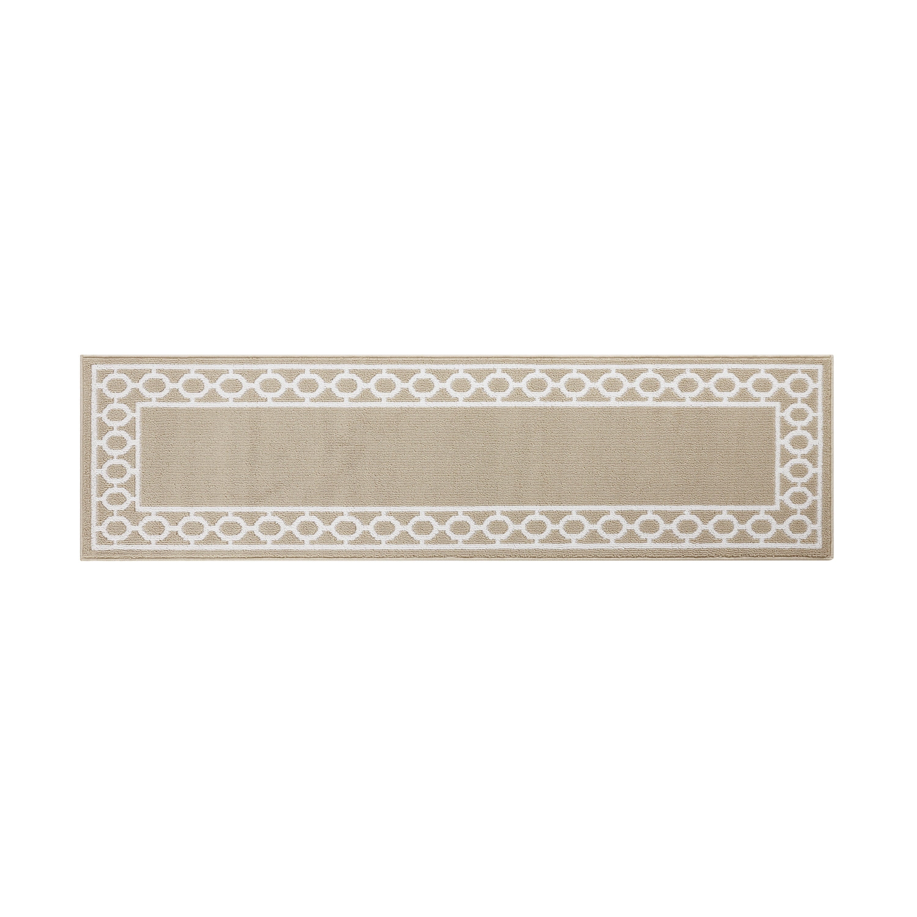 Washable Skid-Resistant Runner Rug, Trellis Border, Beige and White, 26" x 96"