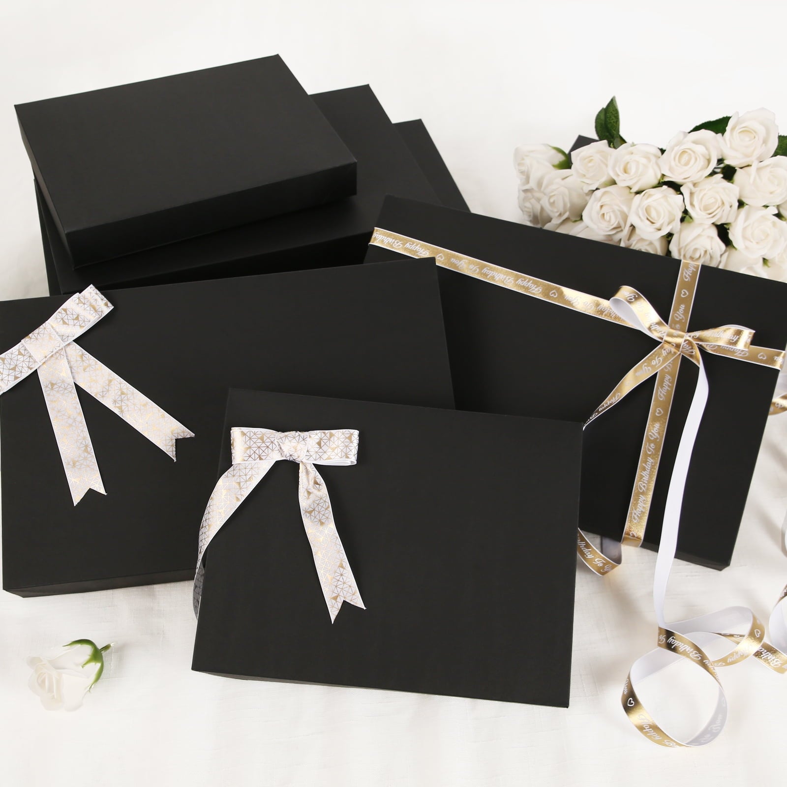PKGSMART 12 Gift Boxes with Lids, 14.5x9.5x2 inches, Black Shirt Boxes for Wrapping