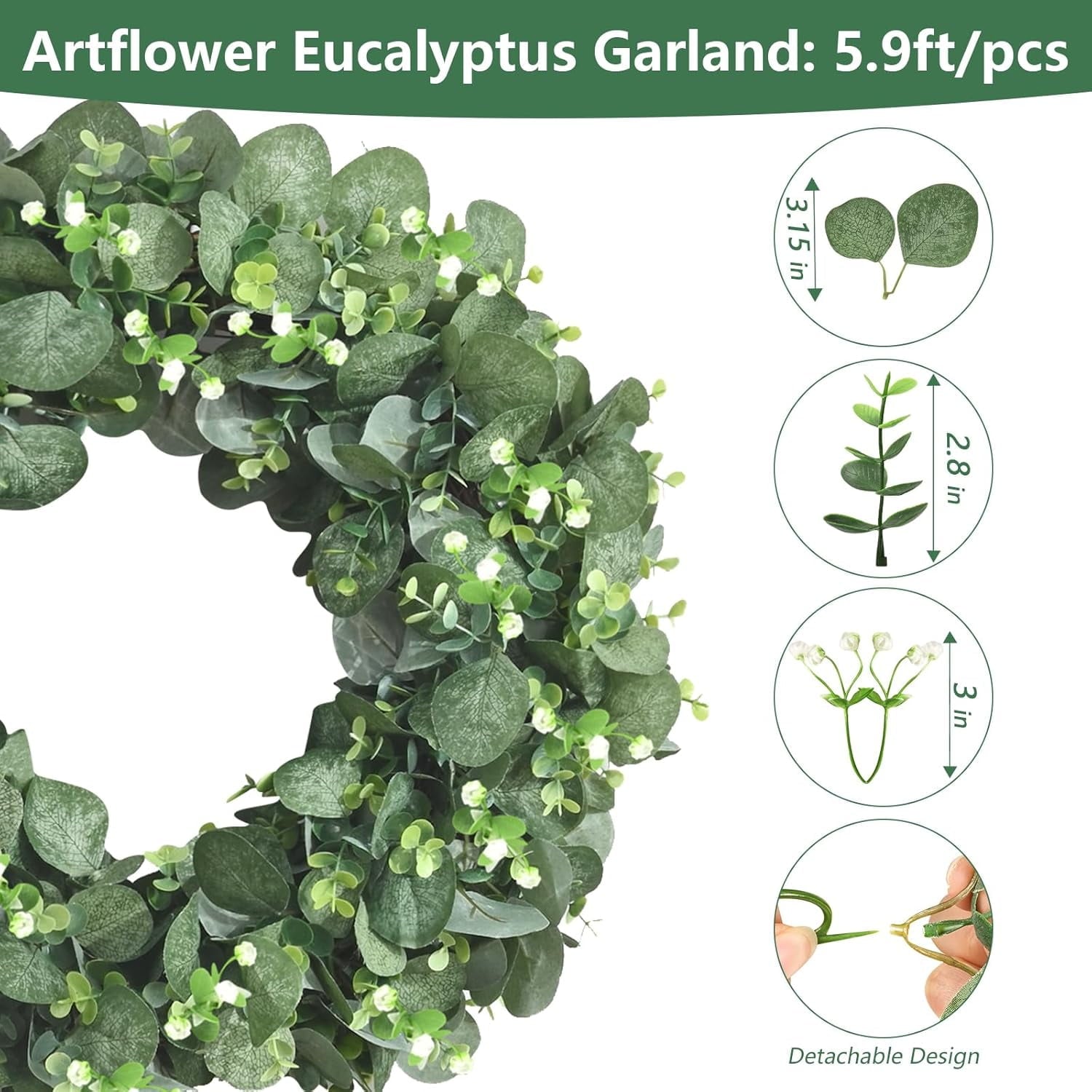 Waipfaru 4 Pack Eucalyptus Garland with Flowers,6FT Greenery Garland Decor,Artificial Eucalyptus Leaves Vines for Table Home Wedding Mantle Decoration