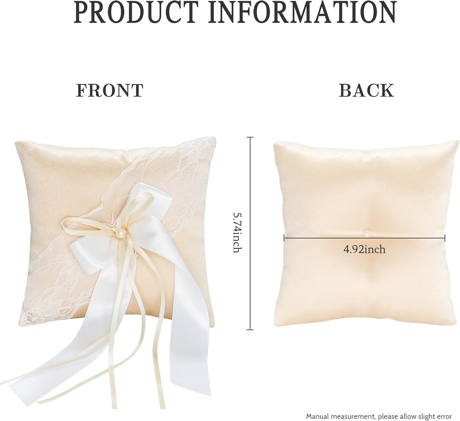 Stain Ring Bearer Pillows Faux Pearl Ribbons Bow Wedding Ring Pillows for Bridal Wedding (Champagne) Champagne 1 Count (Pack of 1)