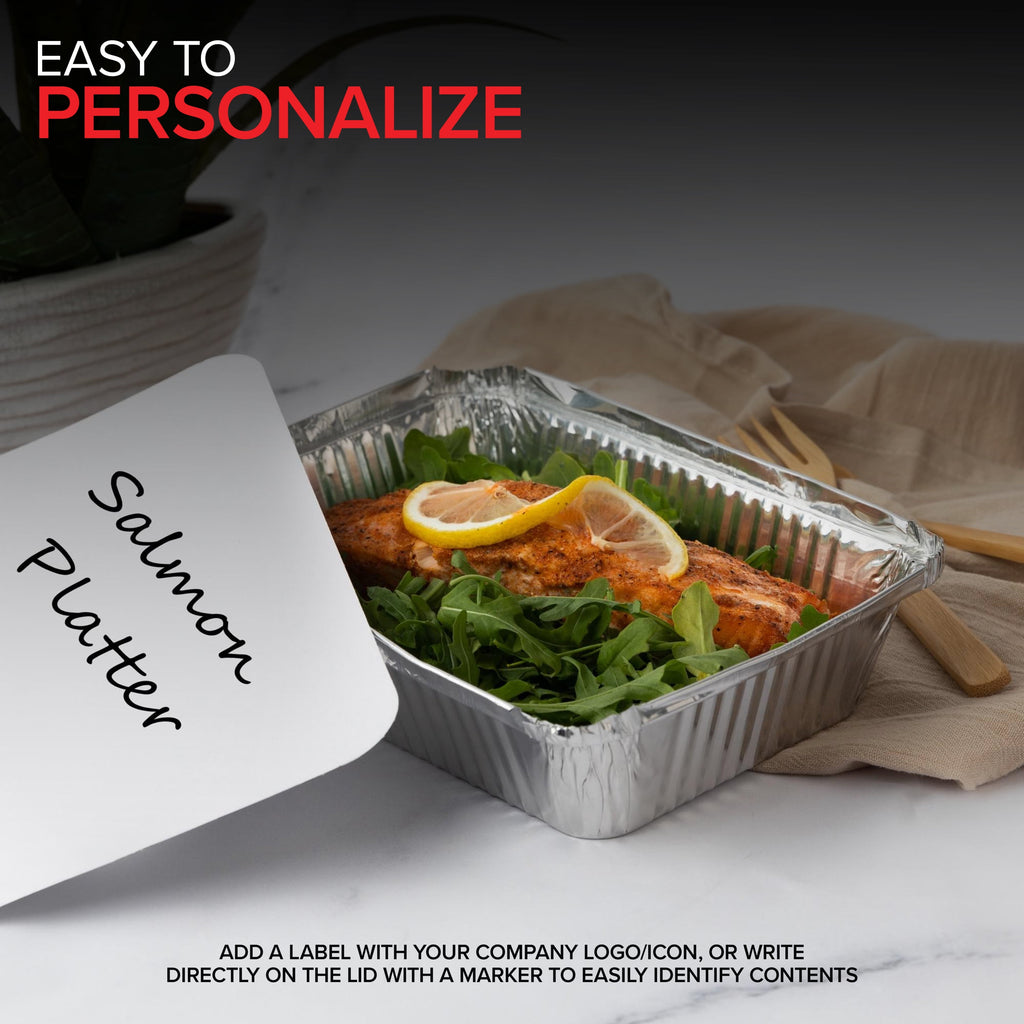 2 Lb Small Aluminum Pans with Lids (100 Pack) Foil Pan + Cardboard Lid, Disposable Cookware, Takeout Trays with Lids - To Go Disposable Food Containers for Restaurants & Catering, Stock Your Home