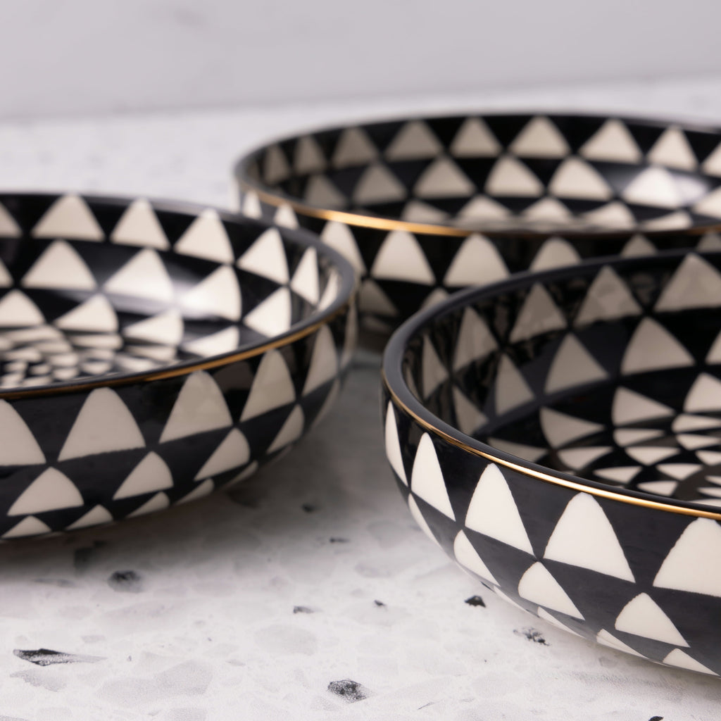 Thyme & Table Medallion 4-Pack Ceramic Low Bowls Black and White