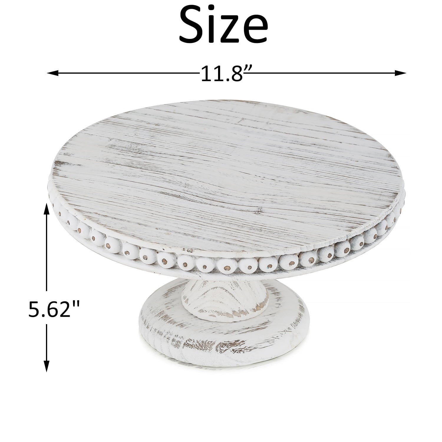 Hanobe Rustic Cake Stand 11.8 Inch Wood Dessert Display Riser Vintage Beads Cake Stand for Wedding Reception Decoration