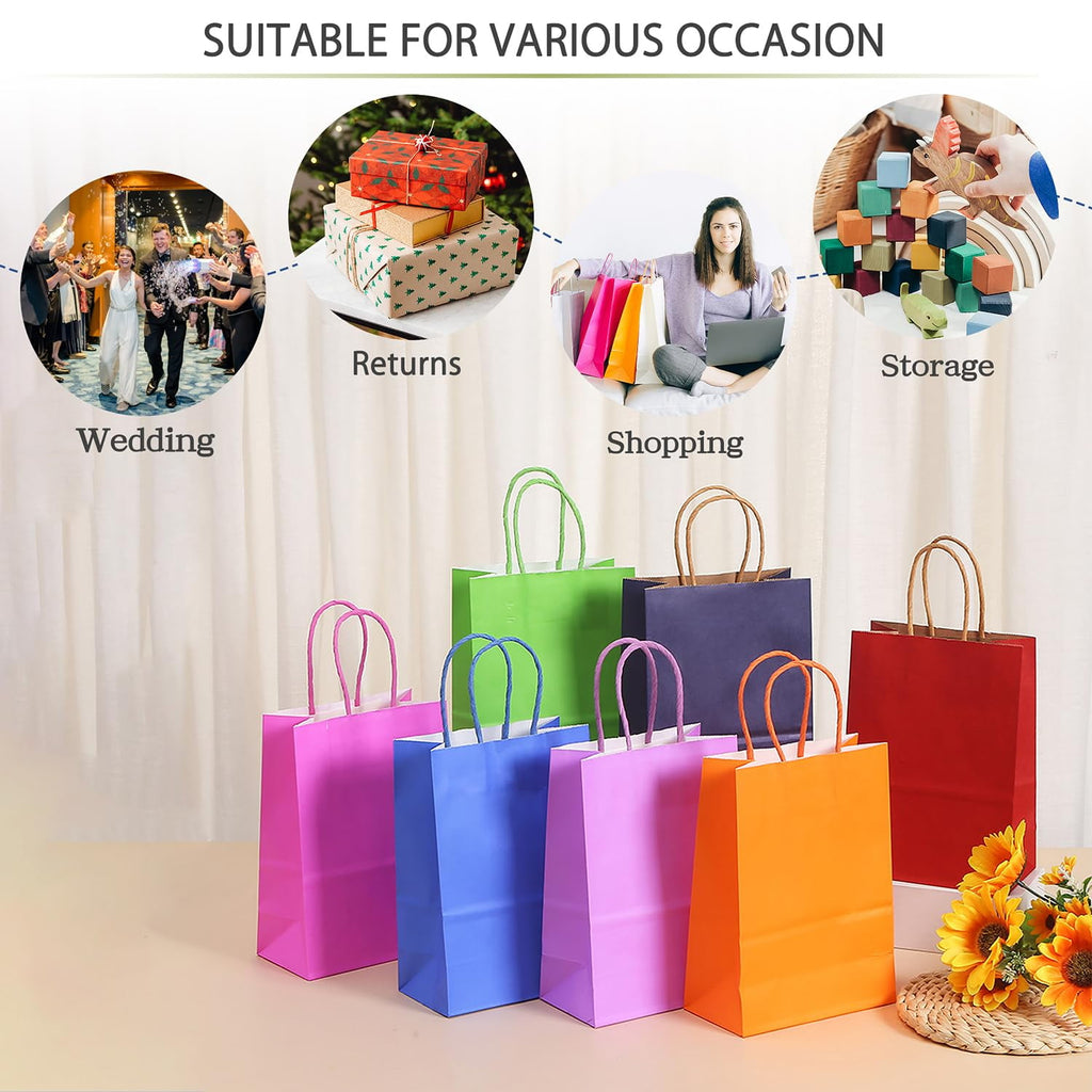 AZOWA Navy Gift Bags Small Kraft Paper Bags with Handles (5 x 3.1 x 8.2 in, Navy Blue Color, 50 Pcs)