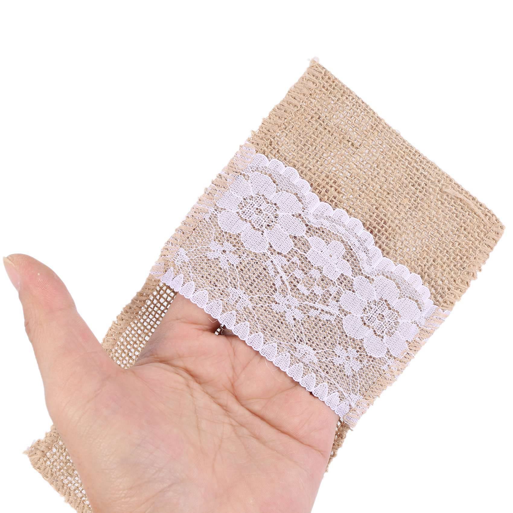 100pcs Natural Jute Cutlery Knives and Forks Cutlery Set Silverware Bag Holder Burlap & Lace Party Wedding Decor,21x11cm