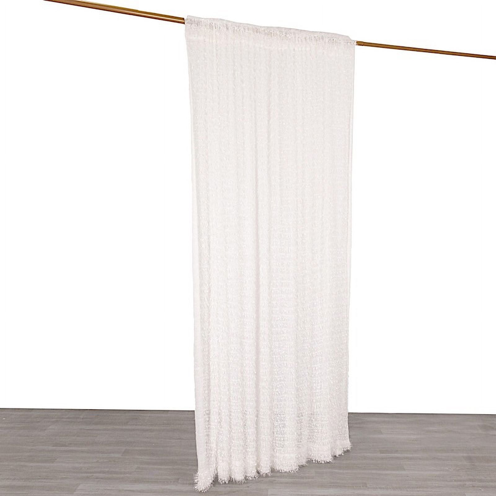 BalsaCircle 8x8 feet White Shaggy Fringe Polyester Backdrop Curtain Panel Party Events Home Decorations Supplies
