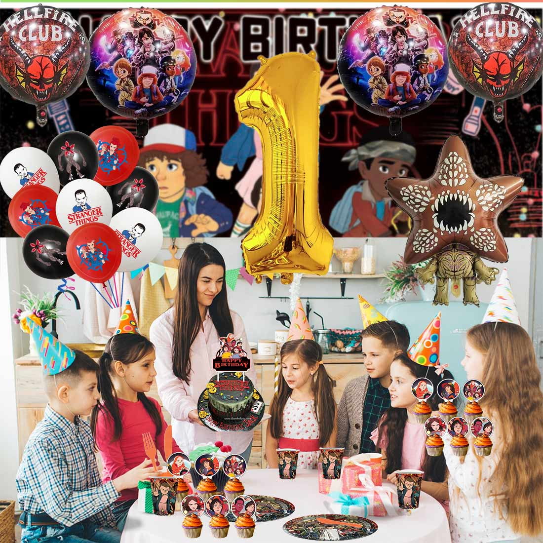 Strangers Things Party Supplies Decor Tableware Backdrop Banner Cake Topper Balloons Birthday Decorations