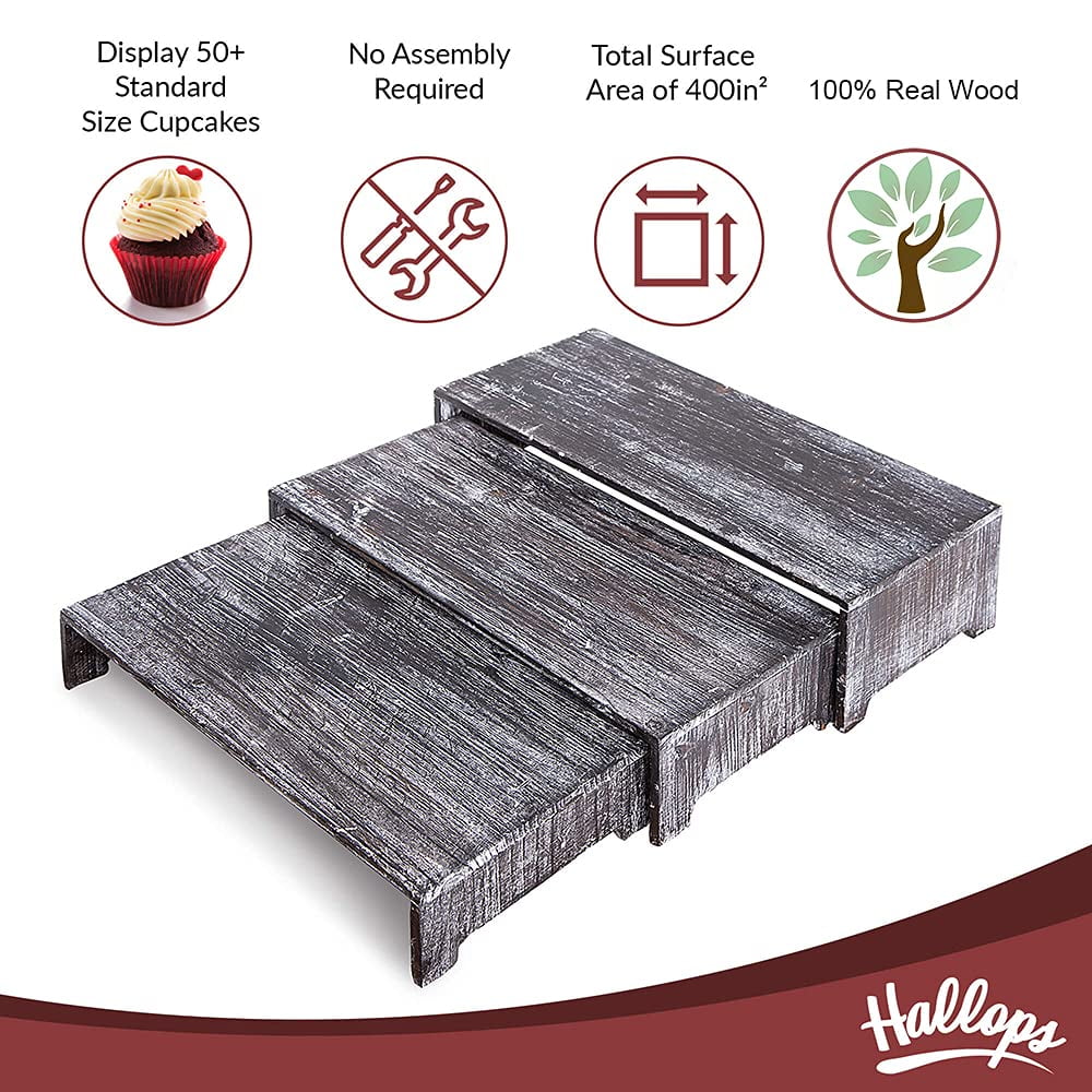 Hallops Wooden Cupcake Stand - 3 Tier Retail Display Table for Pastries, Desserts, and Merchandise. Perfect for Craft Shows and Markets.