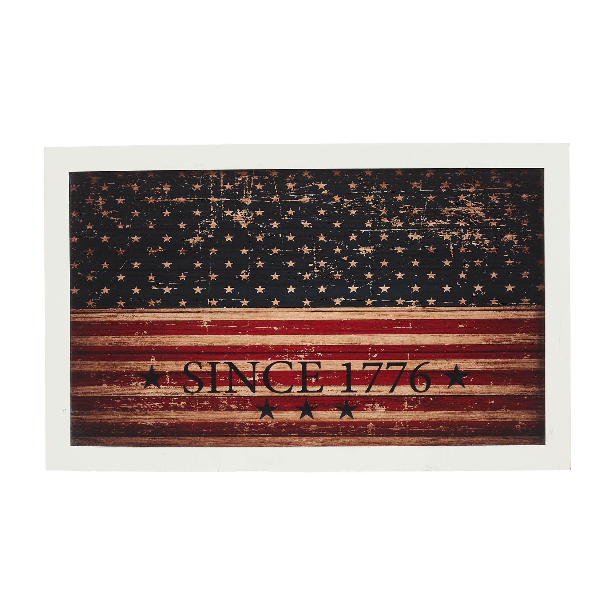 VHC Brands Patriotic Vintage USA Flag Since 1776 MDF Wall Hanging 10x16, Independence Day Decor, Decorative Sign, Rustic Farmhouse Fourth of July Decorations, Navy Blue, Deep Red, Tan