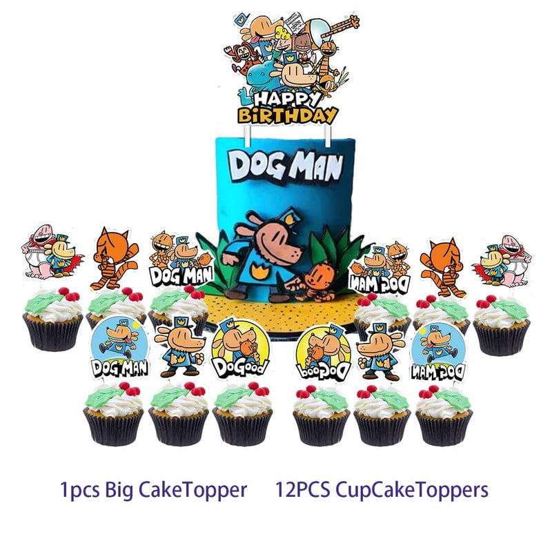 Dog Man Party Favor Bags Goodie Treat Candy Supplies Decorations Birthday Cake Topper Backdrop Banner