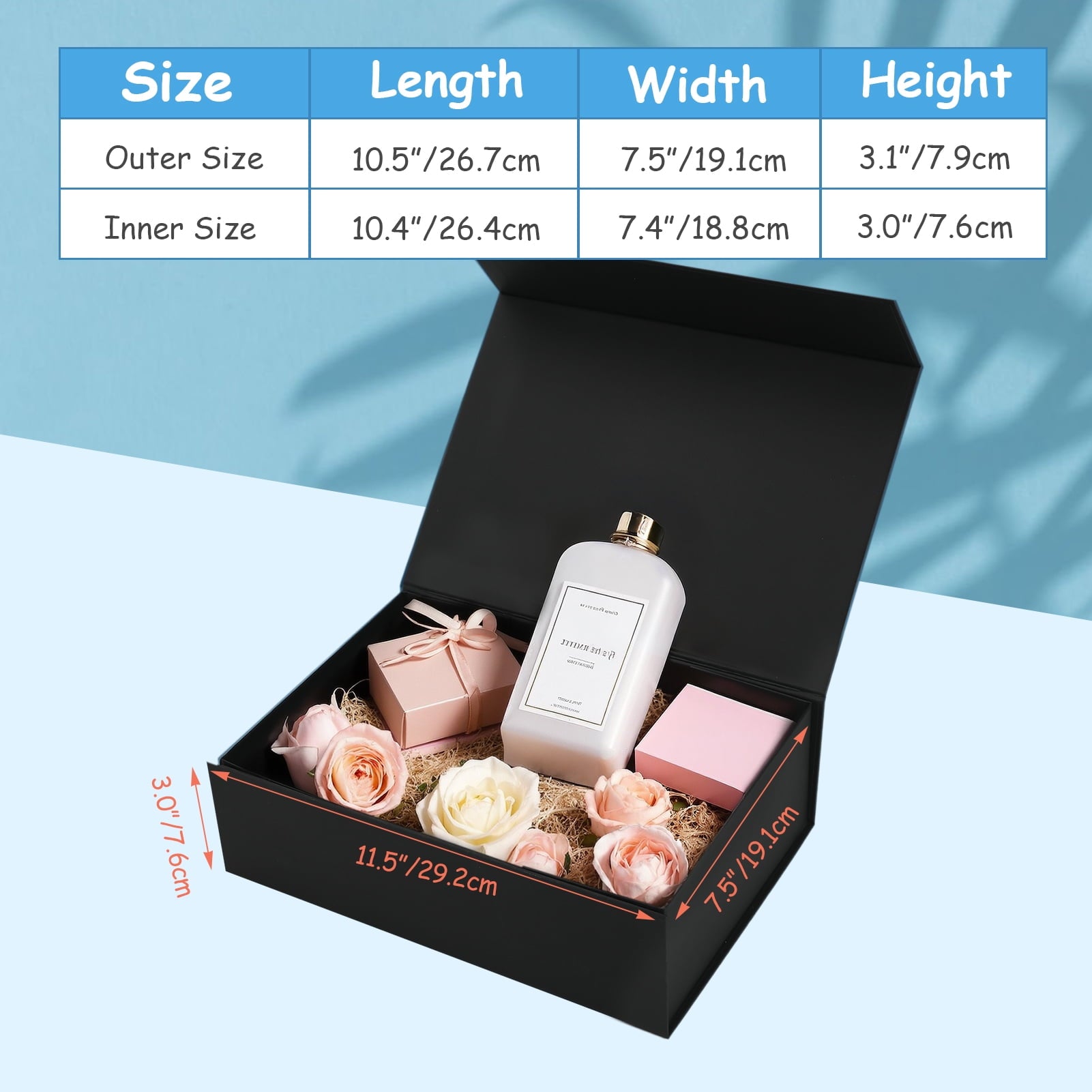 MEBRUDY 4 Pack 10.5x7.5x3.1 Magnetic Gift Boxes Black Magnetic Closure Gift Box for Wedding, Christmas, Birthday Presents