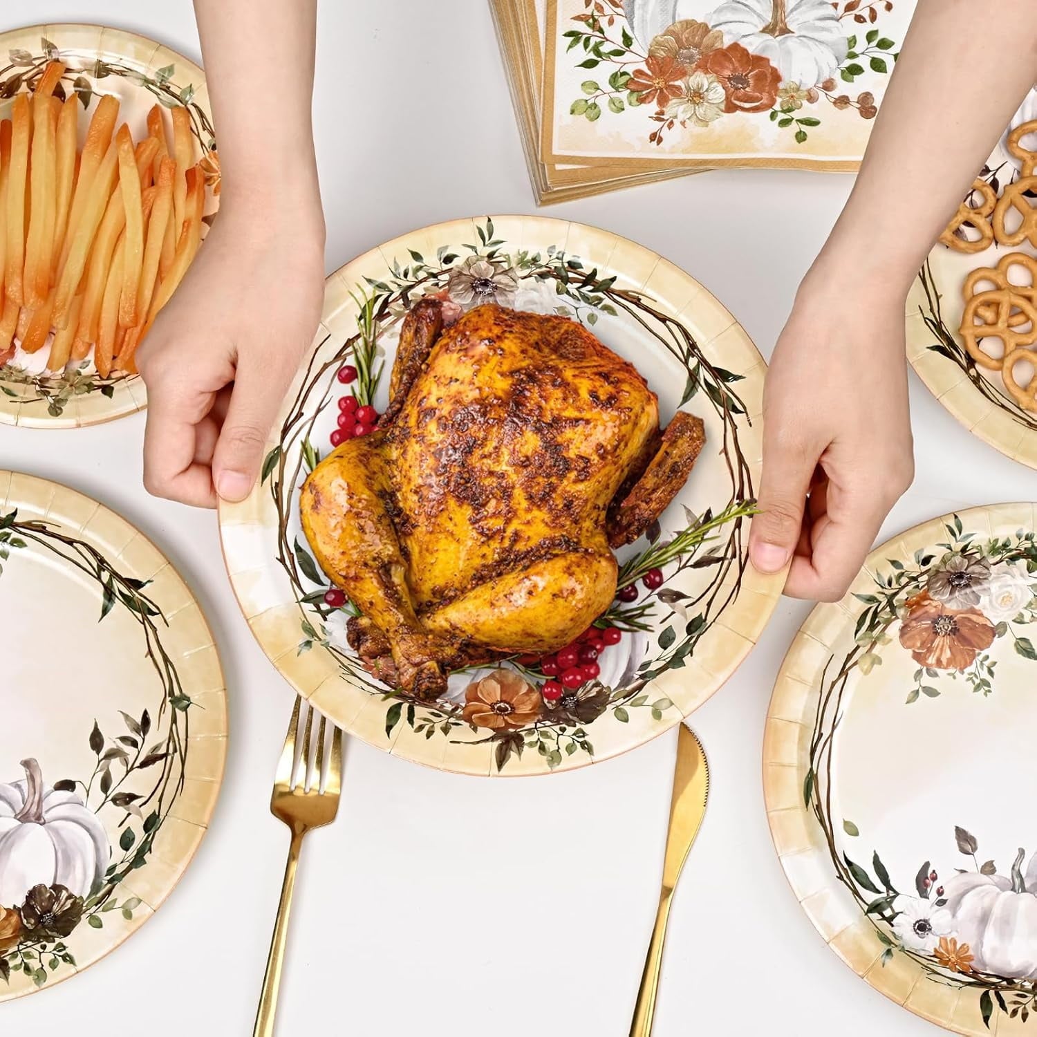 Waipfaru 200 Pcs Fall Paper Plates and Napkins Thanksgiving Party Supplies Sunflower and Pumpkin Disposable Dinnerware Server 50