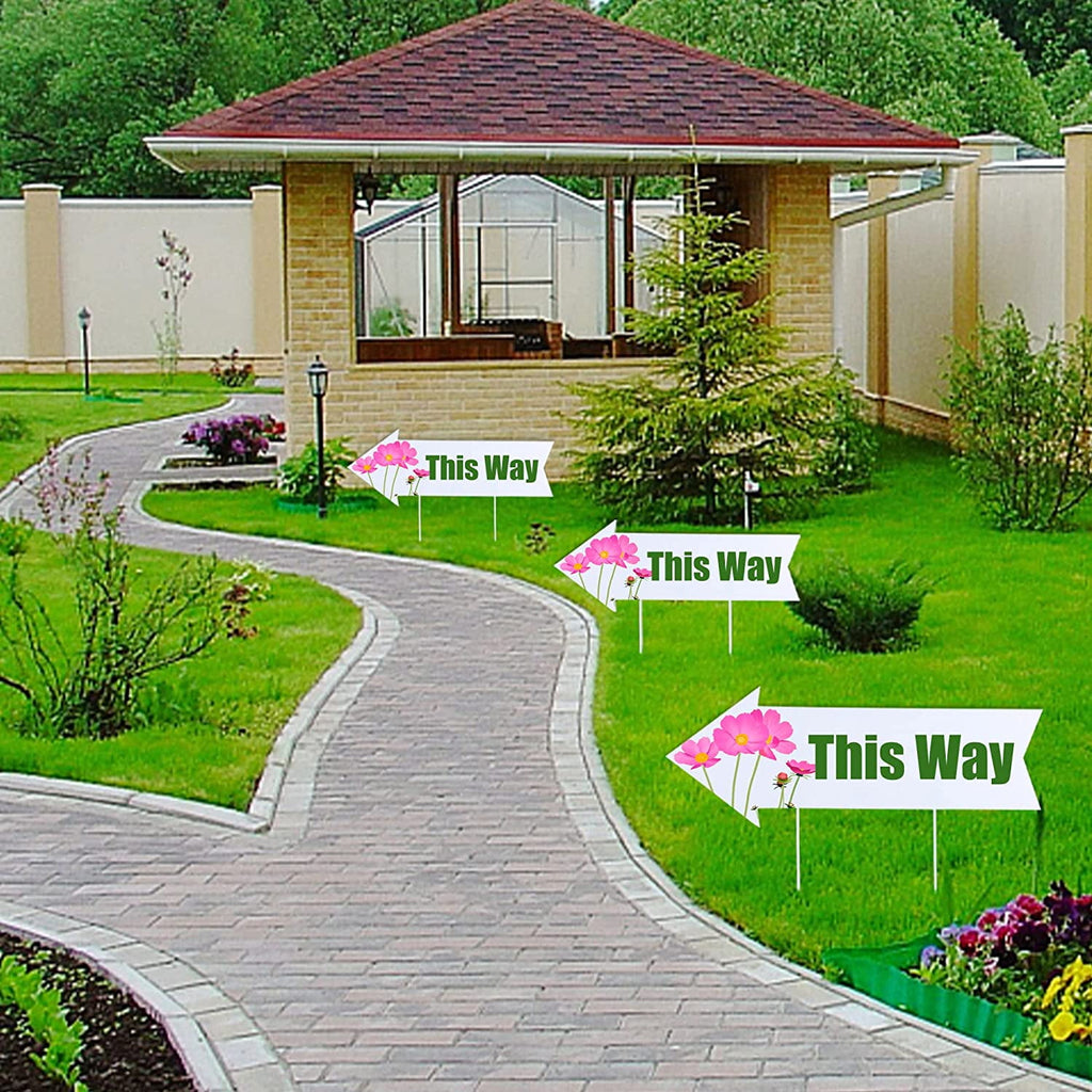 Trianu 12Pcs Arrow Yard Signs with Stakes, 15.7 x 6.7 inch Wedding Directional Yard Signs with 6 Stakes Blank Yard Sign Arrow Party This Way Birthday Party Arrow Signs