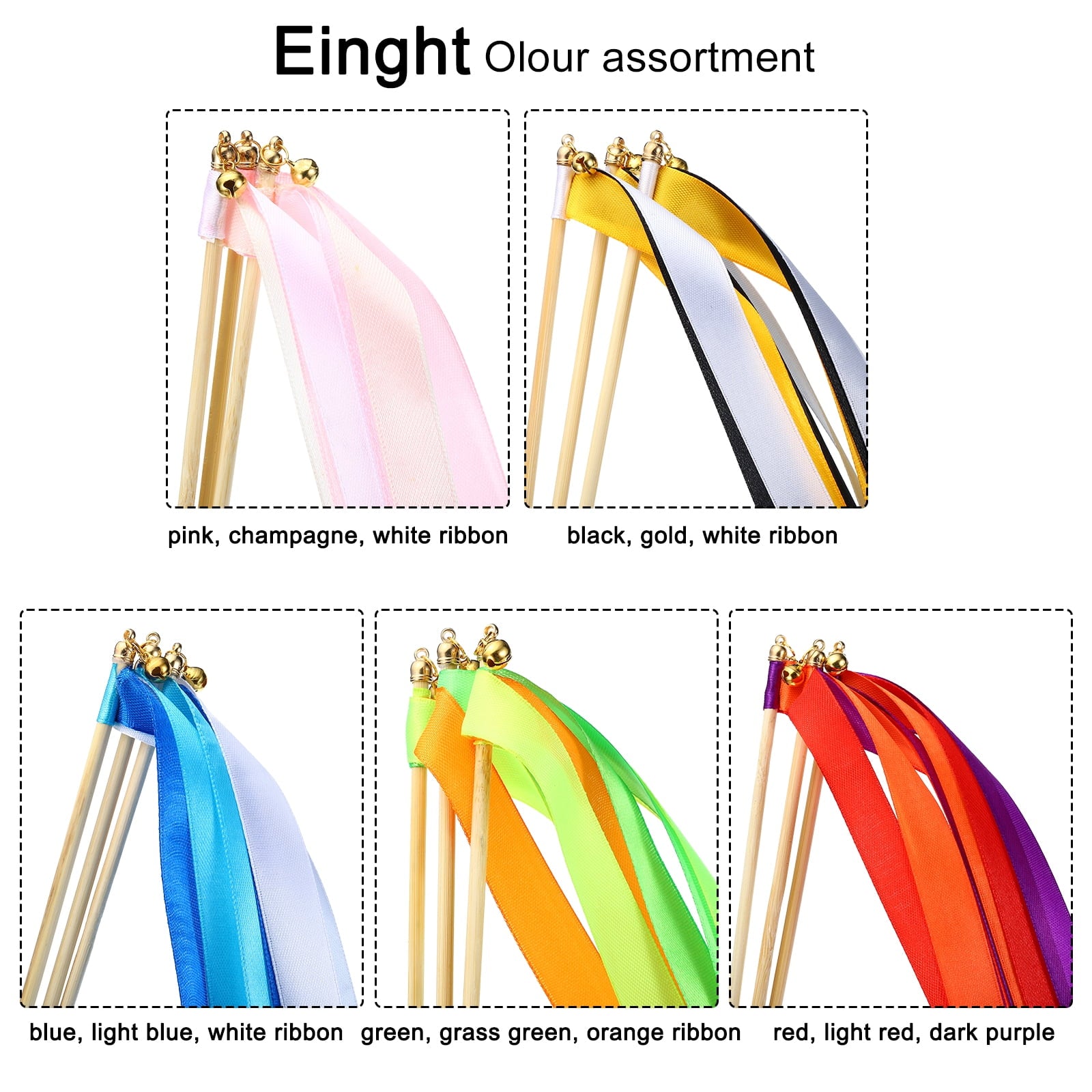 100Pcs Wedding Party Ribbon Streamers Sticks for Wedding Party Celebration, Multicolored