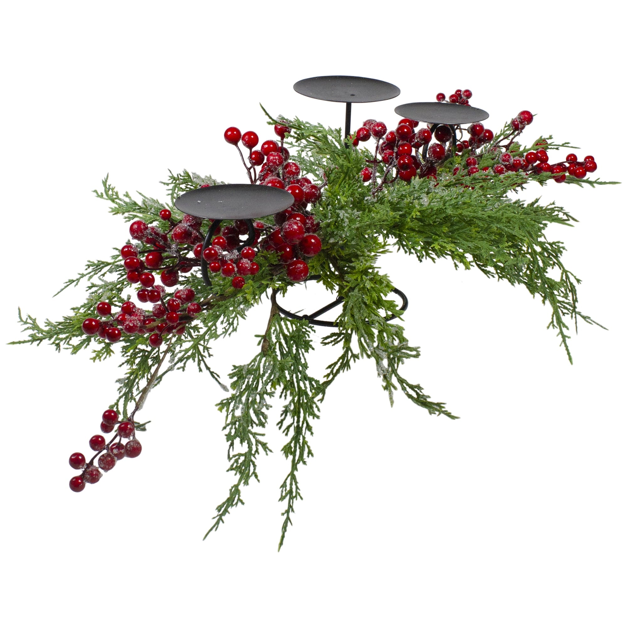Northlight Frosted Berry and Foliage Triple Candle Holder Christmas Decoration - 32"