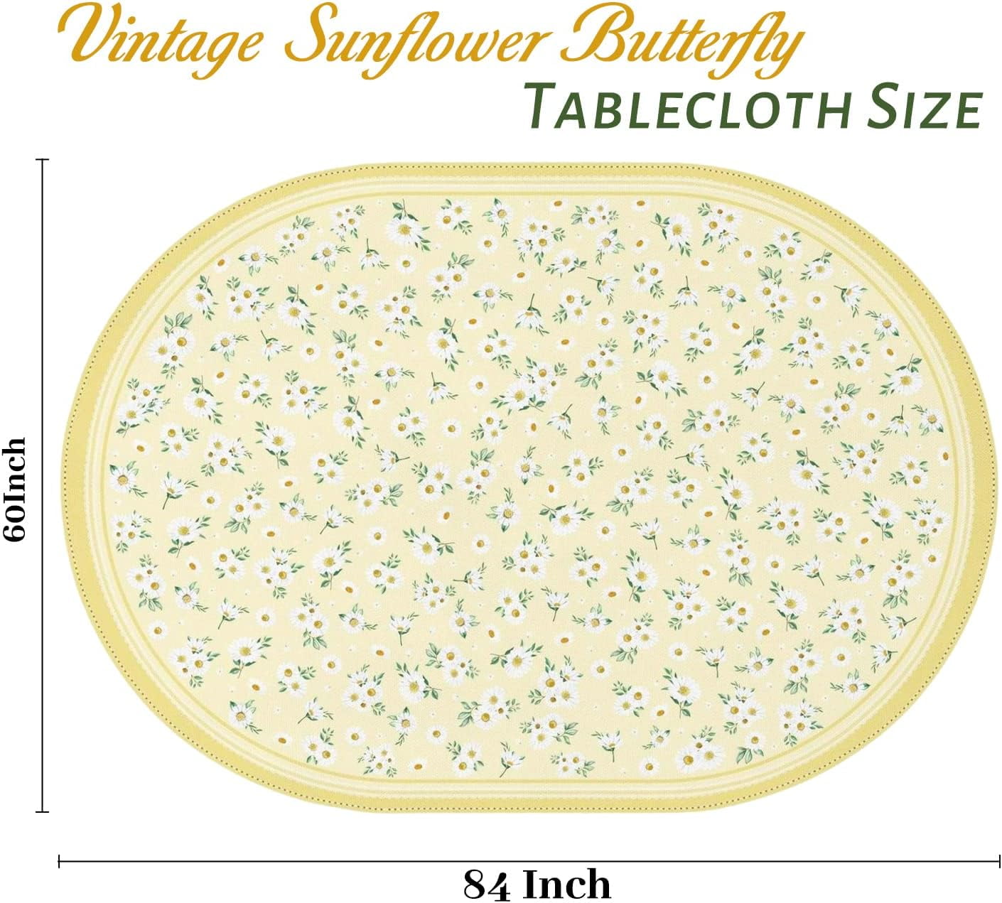 Daisy Floral Oval Tablecloth 60 x 84, Yellow White Floral Spring Tablecloth Table Cover, Elegant Country Table Cloths for Parties, Kitchen Dining Table,Polyester Fabric Flower Tablecloth, Daisy Decor