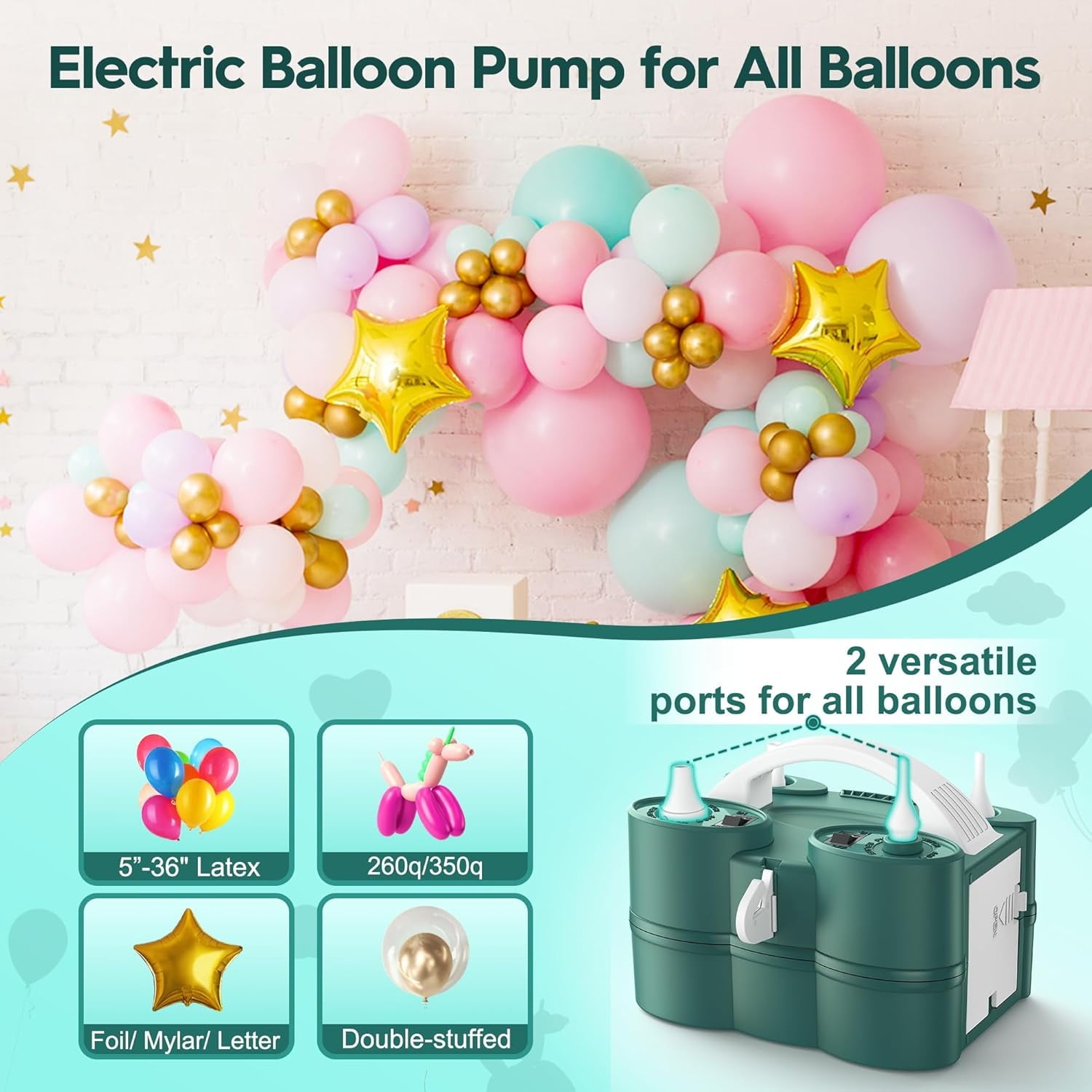 Balloon Pump, Unbranded 3-in-1 Air Pump for Inflatables and Balloons, Electric Balloon Pump for Latex 260q Foil Balloons, Quick-Fill 110V AC Inflator Deflator for Pool Floats Air Mattress Inflatables