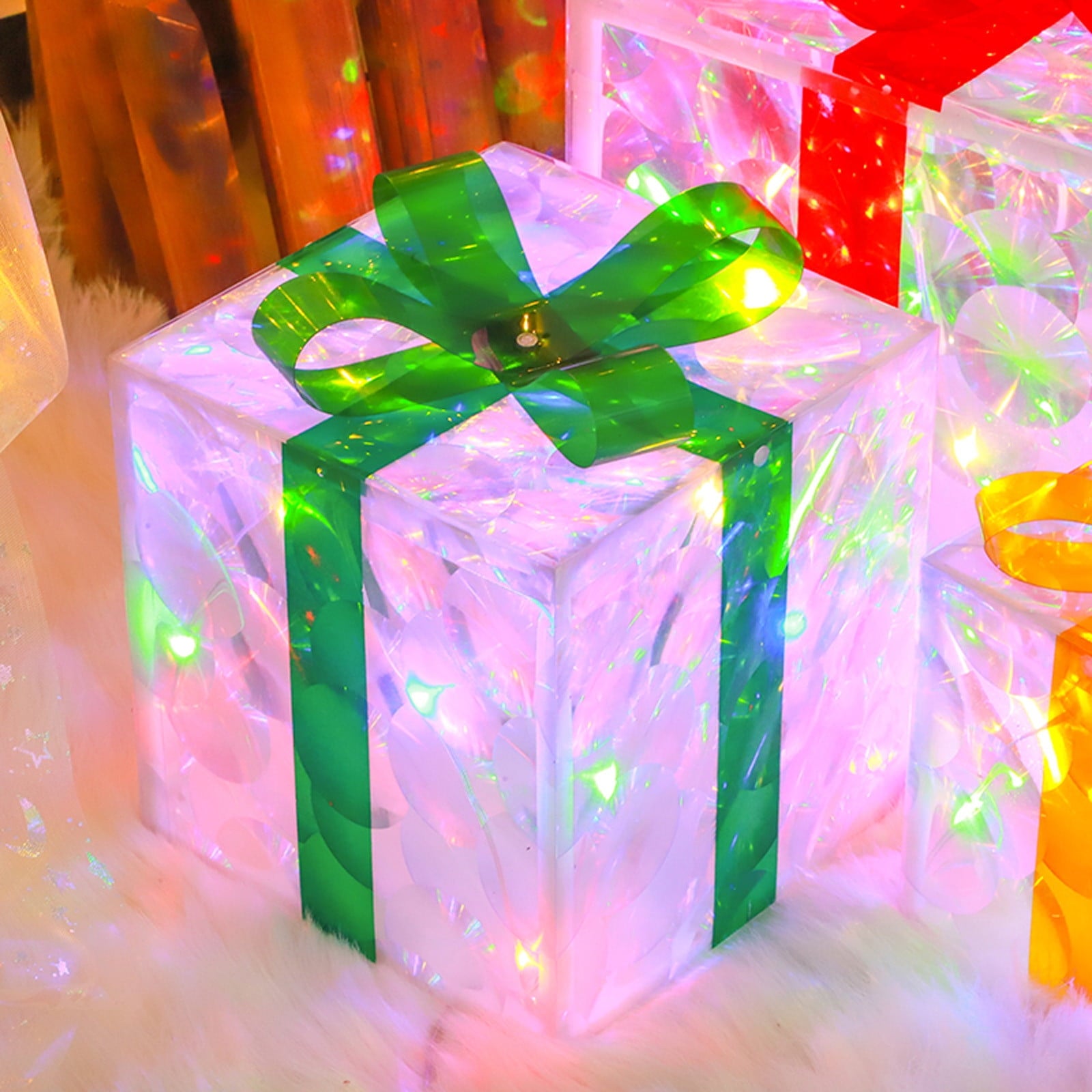 KeirineCC 3 Pack Christmas Lighted Gift Boxes Decor, Battery Operated Light up Gift Box, Christmas Decorations Tree Indoor Outdoor Home Xmas Present Box - Pink