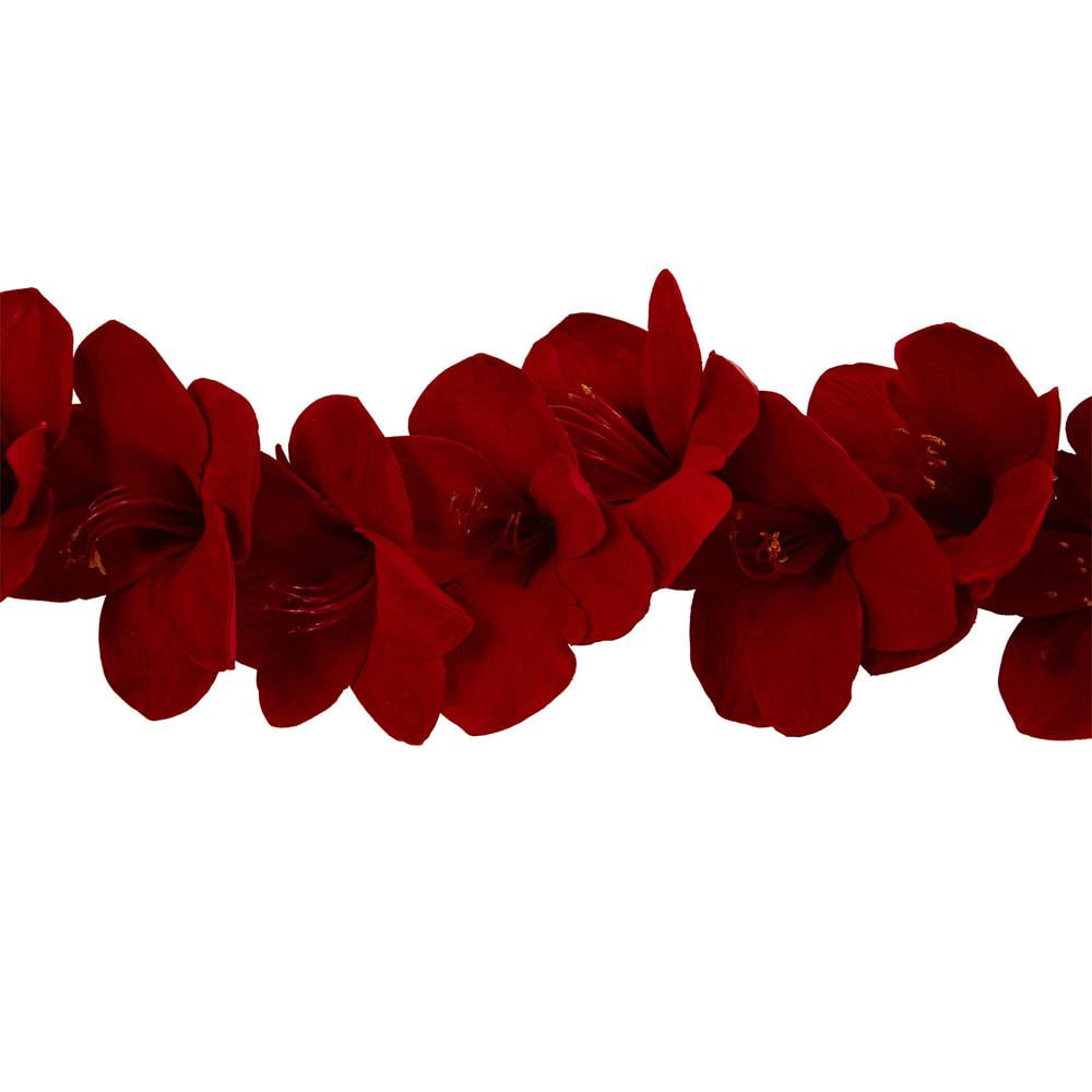 Nearly Natural Amaryllis Christmas Floral Garland, 60" (Red)