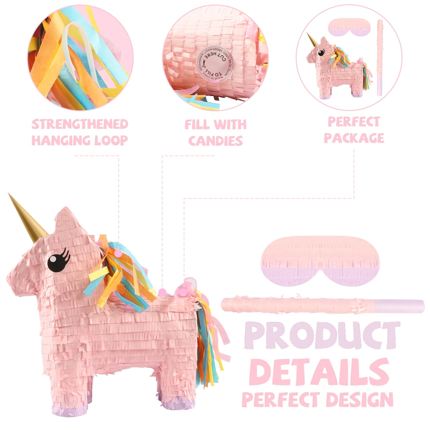 JBee Ctrl Unicorn Pinata Unicorn Party Supplies Pinata Bundle with Blindfold and Bat for Girls Boys Kids Unicorn Theme Birthday Party Game Decorations(13.35" x 13" x 3.93")