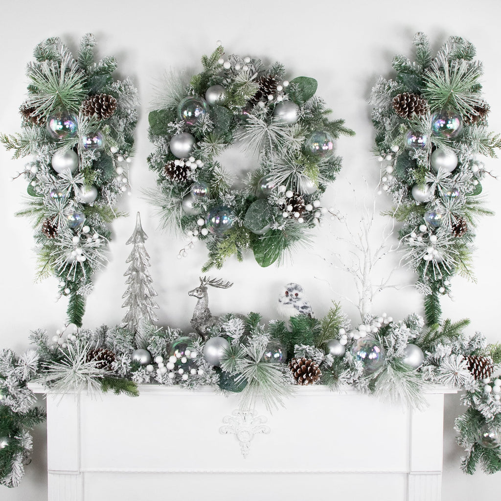 Northlight 6' Flocked Pine Artificial Christmas Garland with Iridescent Ornaments, Unlit