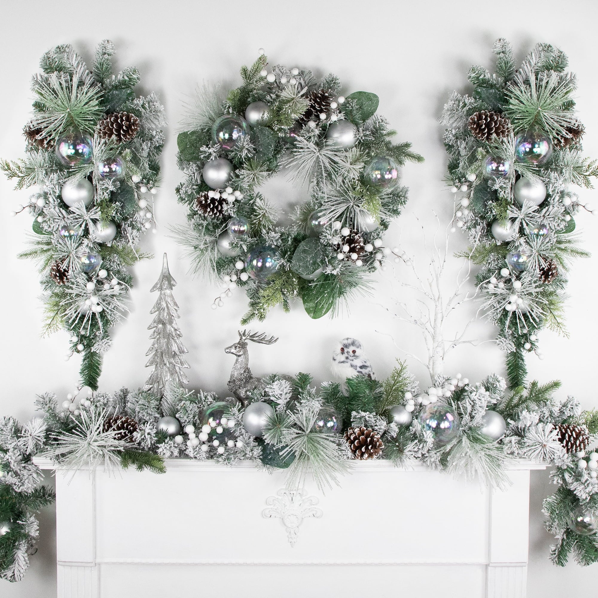 Northlight 6' Flocked Pine Artificial Christmas Garland with Iridescent Ornaments, Unlit